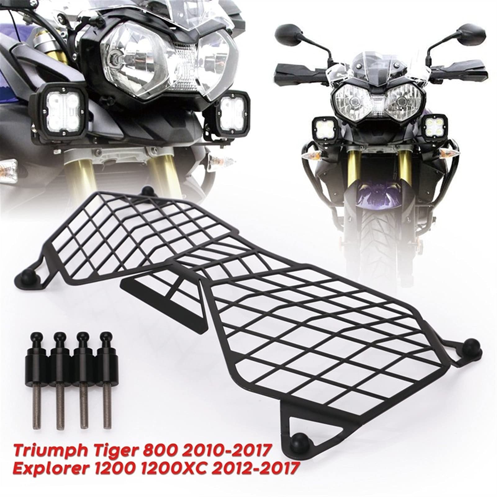 Triumph Tiger 800 (2010-2017) & Explorer 1200 (2012-2017) Motorcycle Headlight Grille Cover - Durable Protective Guard for Off-Road & Adventure Riding