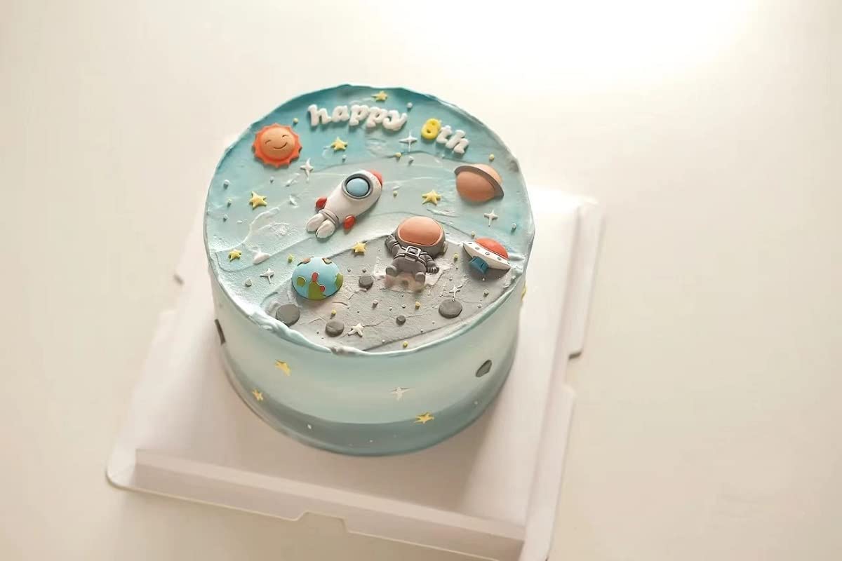 Mini Blue Space Cake Topper - First Trip Around The Sun & Two The Moon Rocket Astronaut Cake Decorations | Perfect for 1st Birthday, Space Theme Parties & Celestial Celebrations