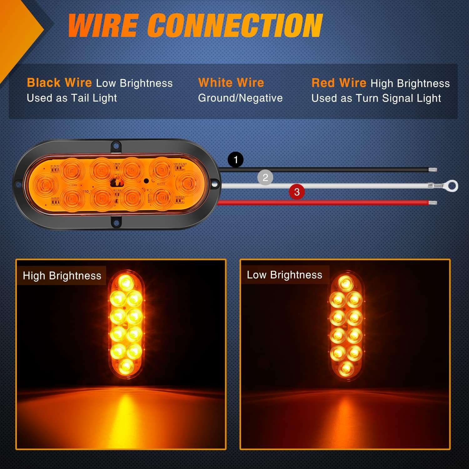 6 Inch Oval Red White Amber LED Trailer Tail Lights - DOT Approved, Waterproof, 6 Pack - Perfect for Semi Trucks, Trailers & RVs - Enhanced Visibility & Safety