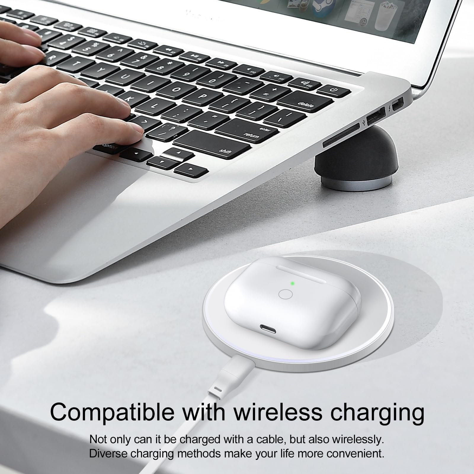 AirPods 3rd Generation Wireless Charging Case Replacement - Bluetooth Pairing Sync Button, White | Compatible with AirPod 3 | Perfect for Travel, Gym & Daily Use