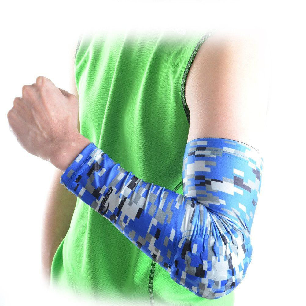 Digital Camouflage Blue Arm Sleeve with Protective Padding - UV Protection & Breathable Sports Sleeve for Basketball, Football, Cycling & Outdoor Activities
