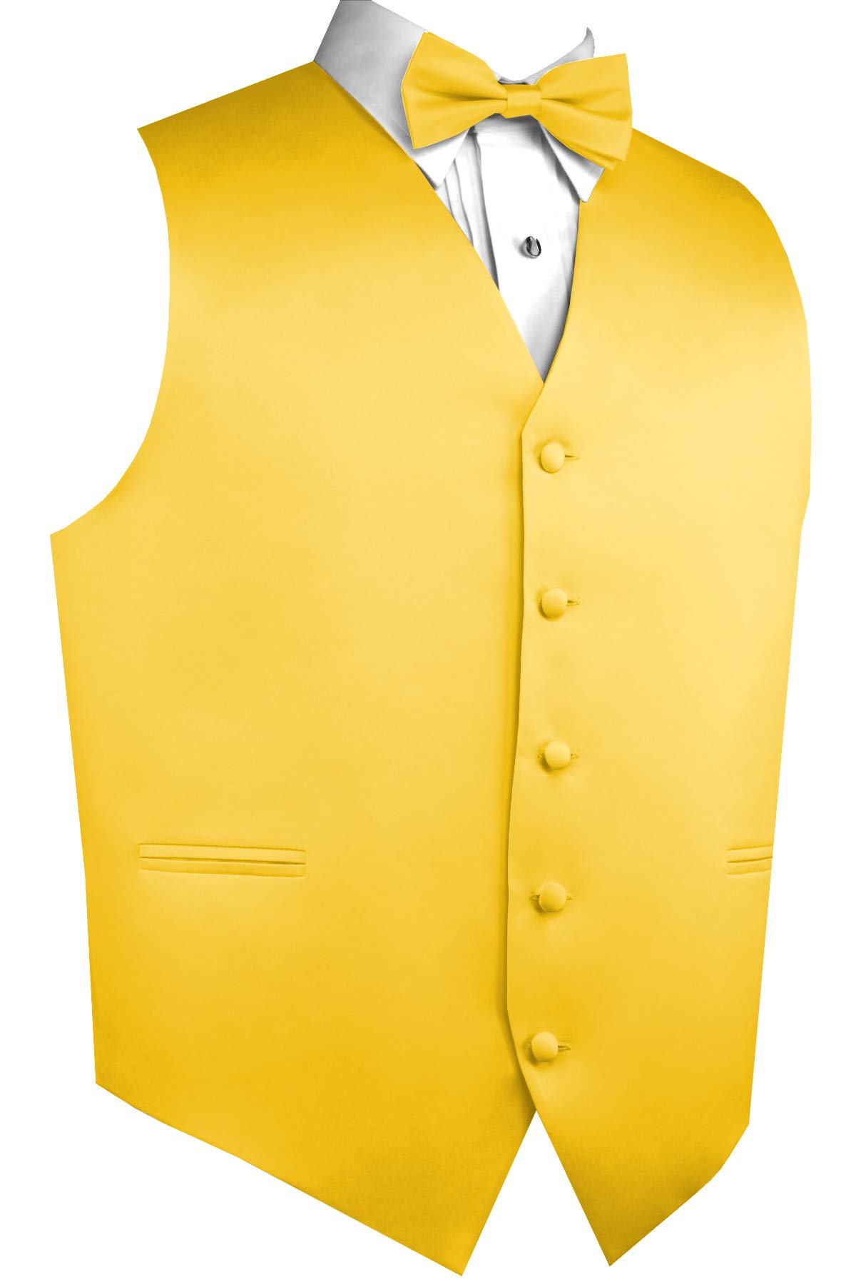 Italian Design Men's Tuxedo Vest with Bow Tie & Pocket Square Set in Gold - Perfect for Weddings, Prom & Formal Events