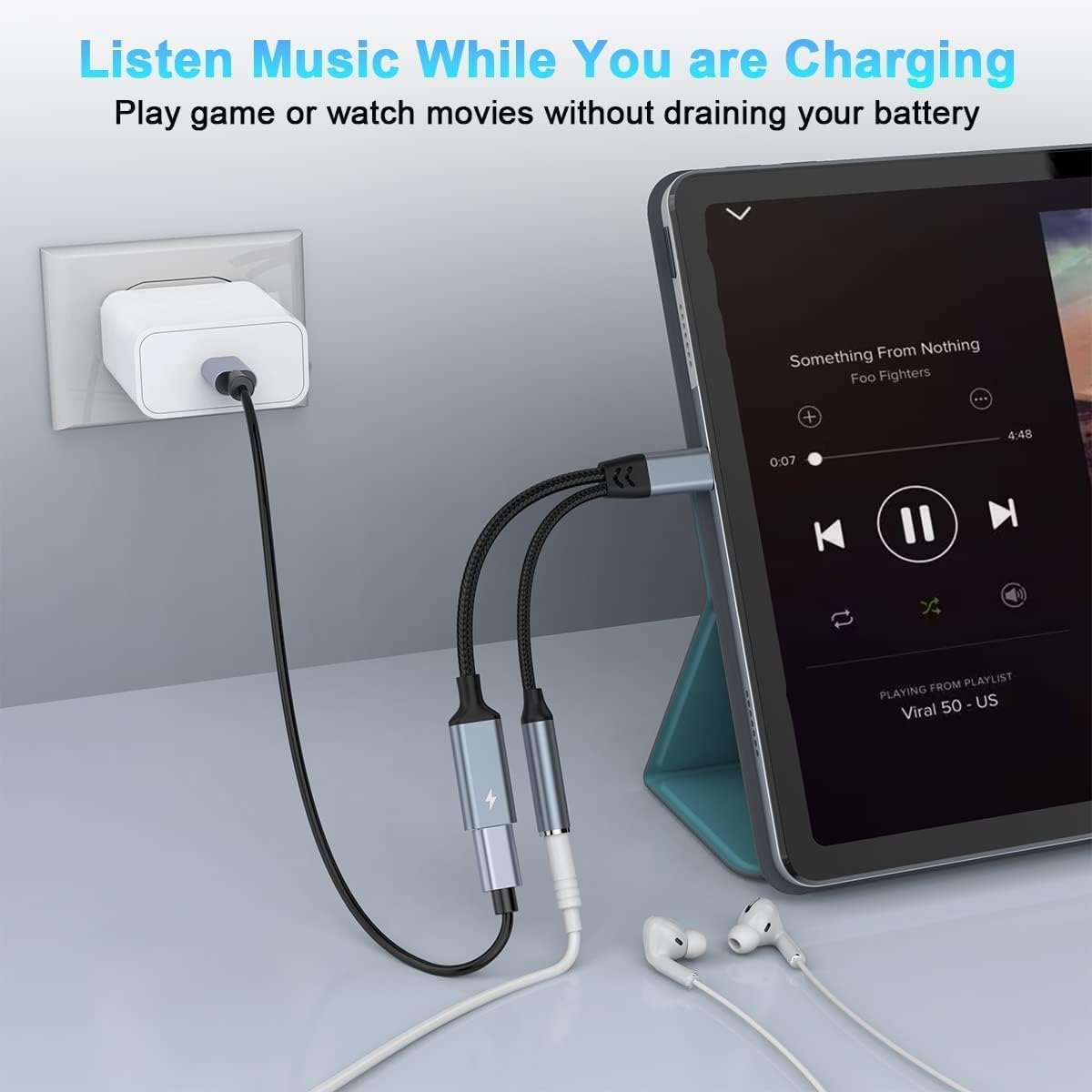 2-in-1 USB-C to 3.5mm Headphone Jack & PD 60W Fast Charging Adapter - Compatible with iPhone 15/14/13, iPad Pro, Samsung Galaxy - Listen & Charge Simultaneously for Gaming, Travel, Work & Study