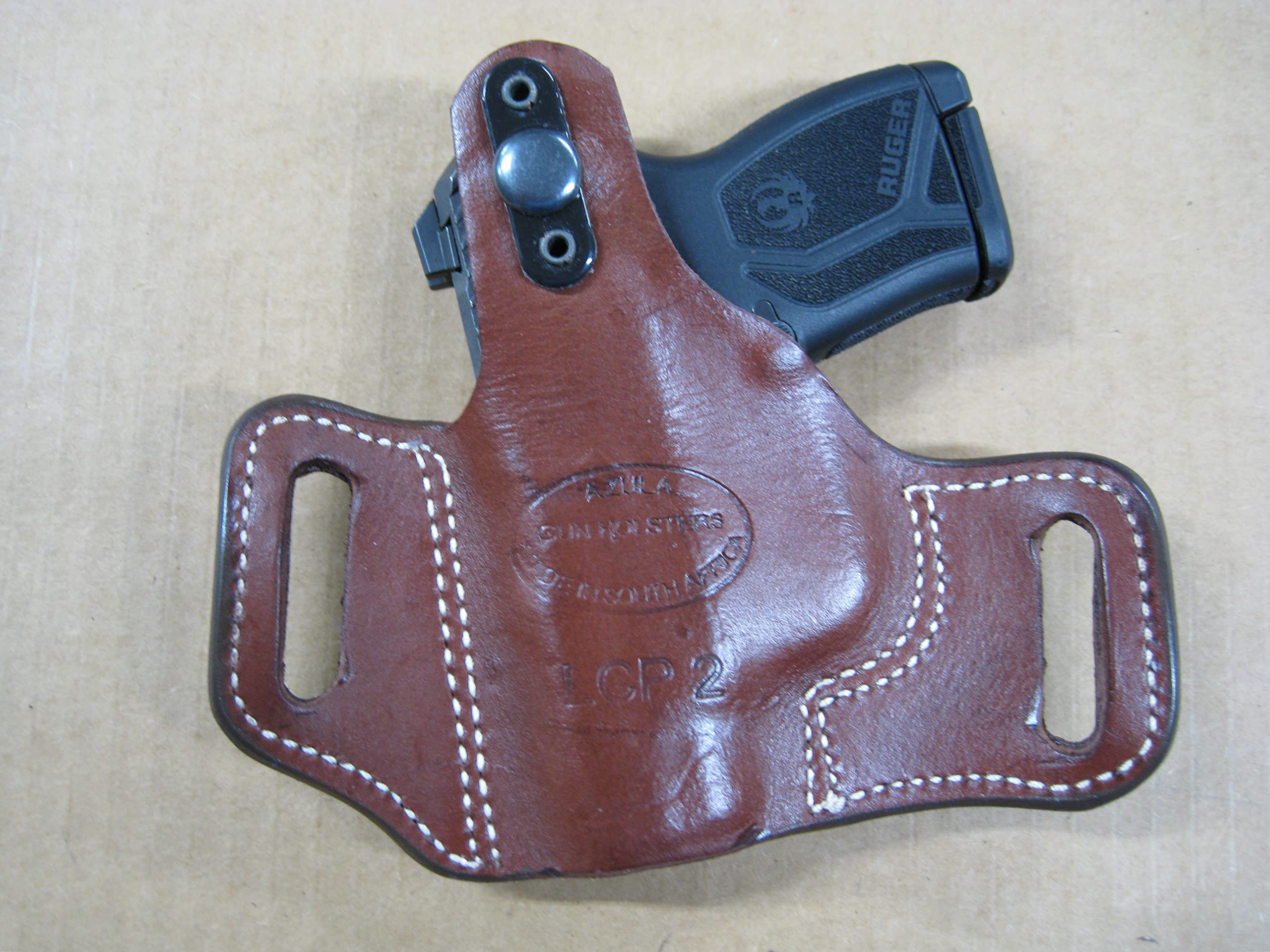 Premium Leather Gun Holster for Ruger LCP II & LCP MAX - 2 Slot Molded Thumb Break Pancake Design, Right Hand Carry, Dark Brown | Concealed Carry, Range Training, Everyday Protection