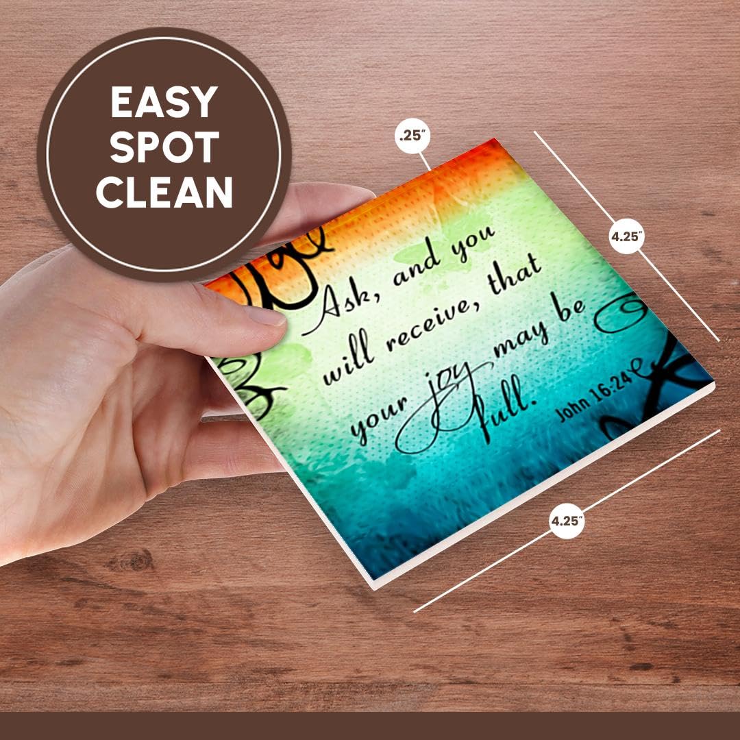 John 16:24 Bible Verse Ceramic Coasters - Set of 4 for Home & Gift