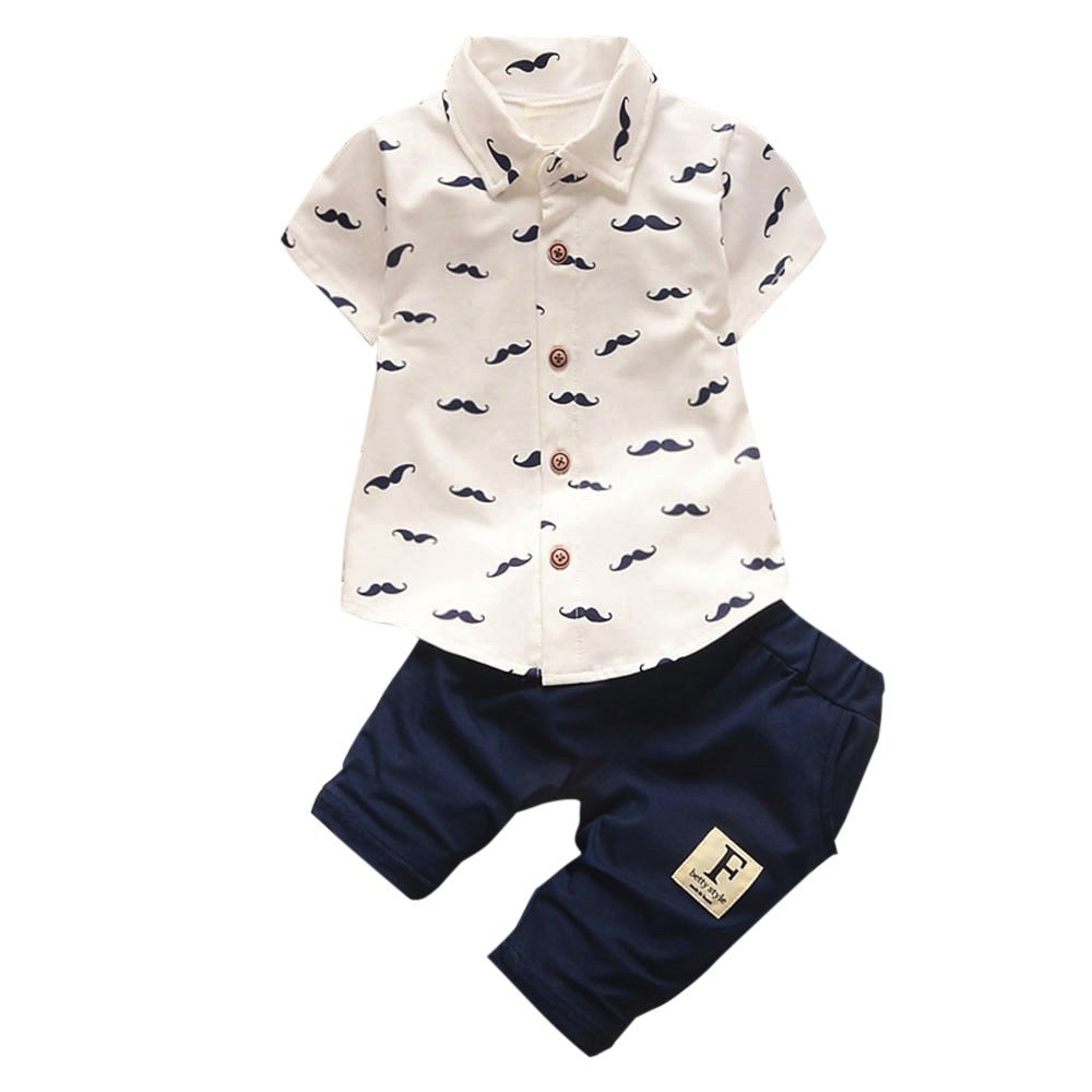 Toddler Boys' Beard Print T-Shirt & Shorts Outfit Set - Cute Warm-Up Suits for Baby Boys (White, Size 80) - Perfect for Playtime, Birthday Parties & Family Photos