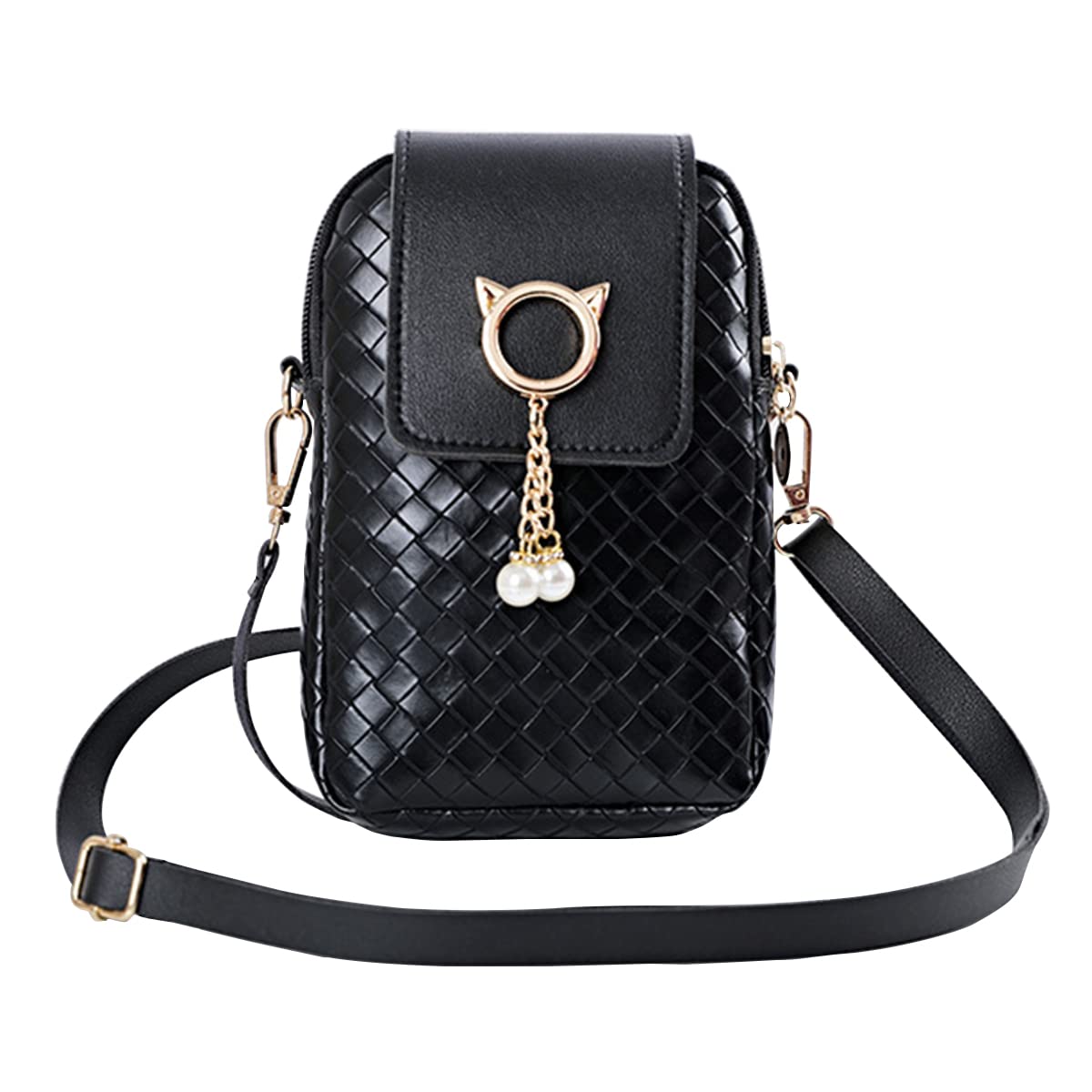 Women's PU Leather Crossbody Phone Bag - Adjustable Strap, Large Capacity Zipper Shoulder Purse for iPhone/Samsung - Fashionable Mobile Wallet for Travel, Shopping & Daily Use (Black)