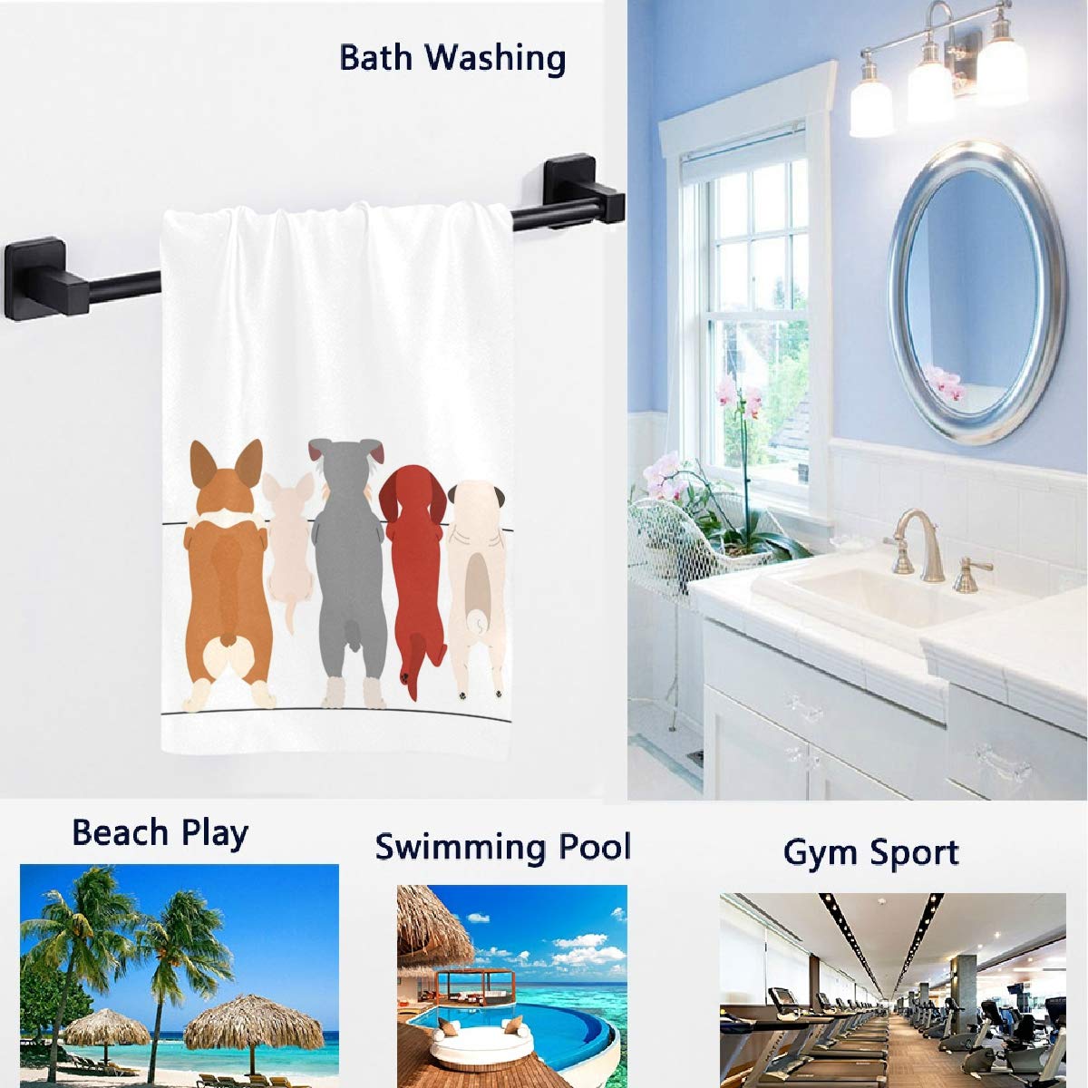 Soft & Absorbent Naanle Standing Dog Design Guest Hand Towels Set - 16