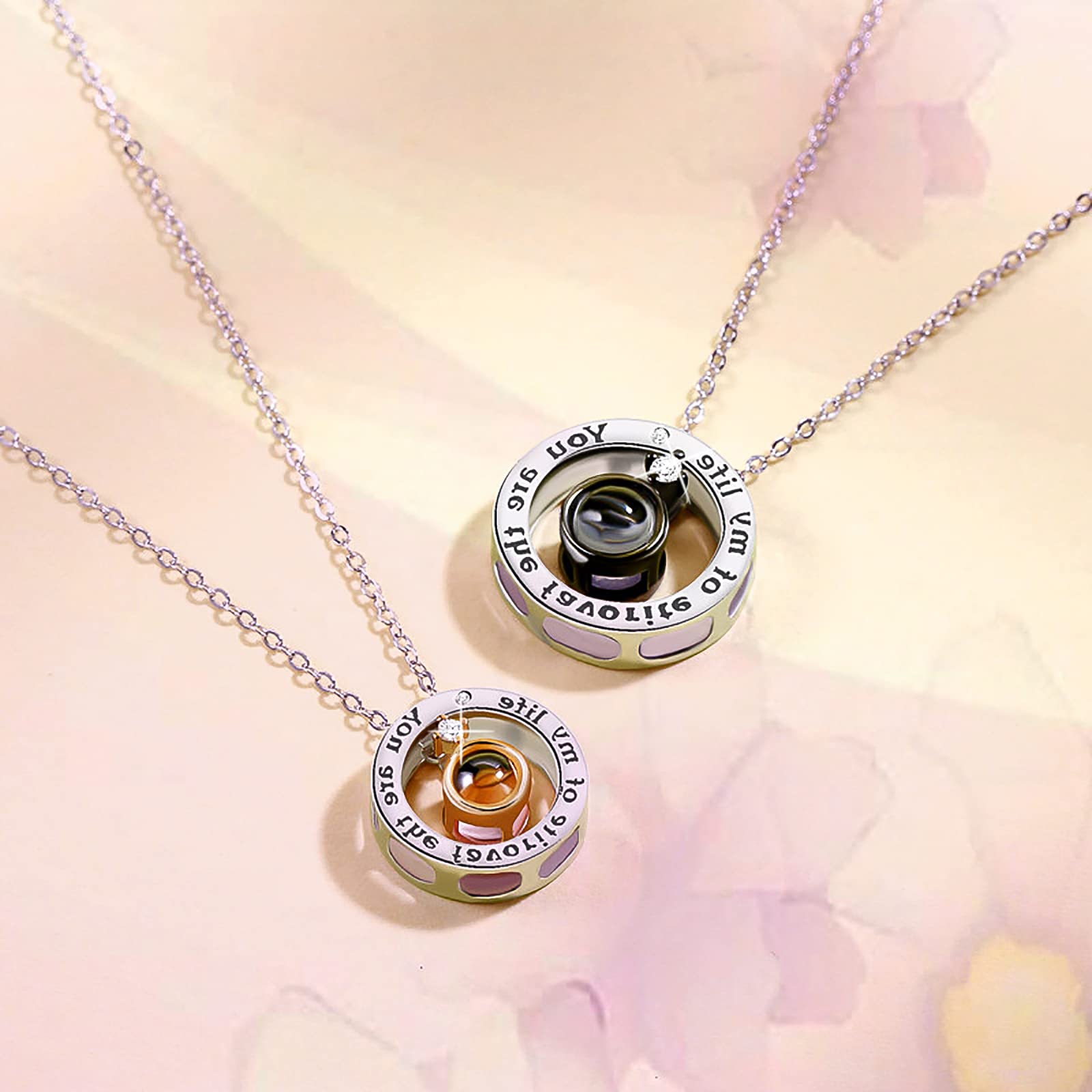 His & Her Engraved Couple Necklace Set - Matching Ring Pendant Love Necklaces for Couples, Anniversary & Valentine's Day Gifts for Boyfriend & Girlfriend - Perfect for Romantic Dates, Weddings & Special Occasions