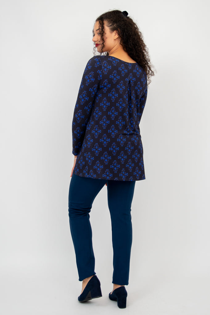 Franca Long Sleeve Top - Blue French Bamboo Fabric - Women's Casual Blouse for Work & Everyday Wear - Final Sale