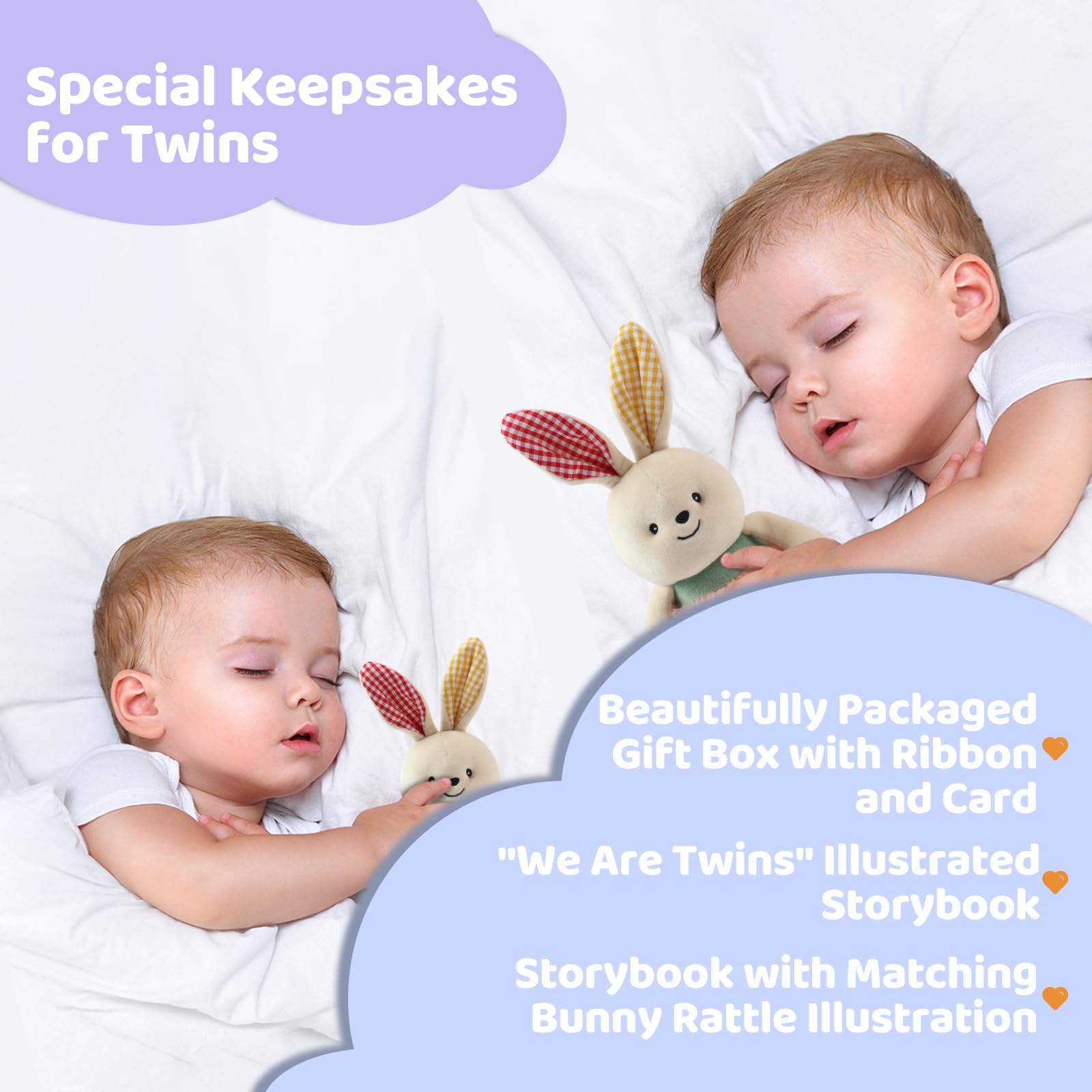 Twins Baby Gift Set for Girls and Boys - 2-Piece Plush Rabbit & Storybook | Perfect for Newborn Twin Gifts, Baby Showers, and Sibling Bonding