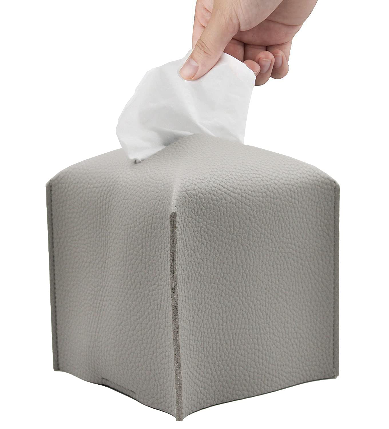 PU Leather Tissue Box Cover Holder - Modern Square Facial Tissues Case for Bathroom, Vanity, Office & Car | 5x5x5