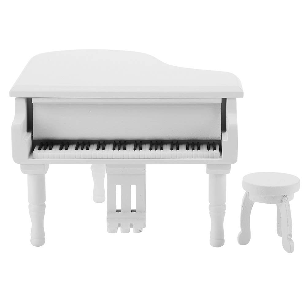White Wooden Piano Music Box - Handcrafted Jewelry Storage Box with Stool | Elegant Home Decor Gift for Music Lovers | Perfect for Bedroom, Living Room & Wedding Decor