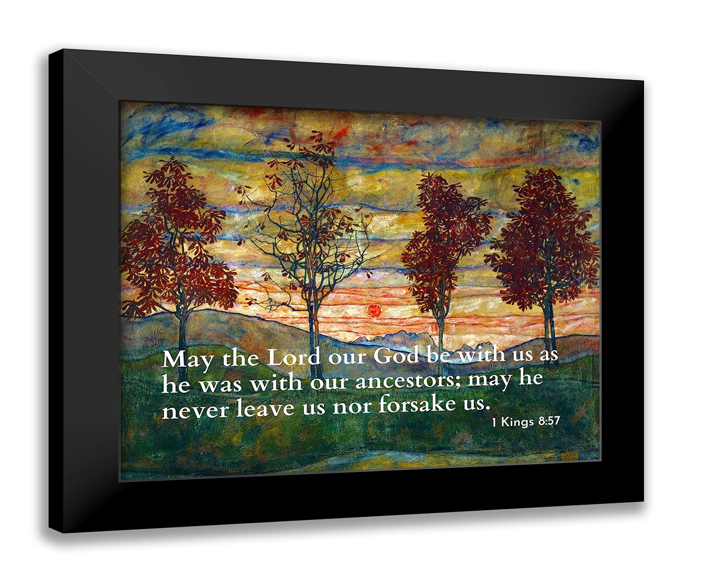 Modern Framed Art Print - Bible Verse 1 Kings 8:57 & Egon Schiele Trees | Home & Office Decor