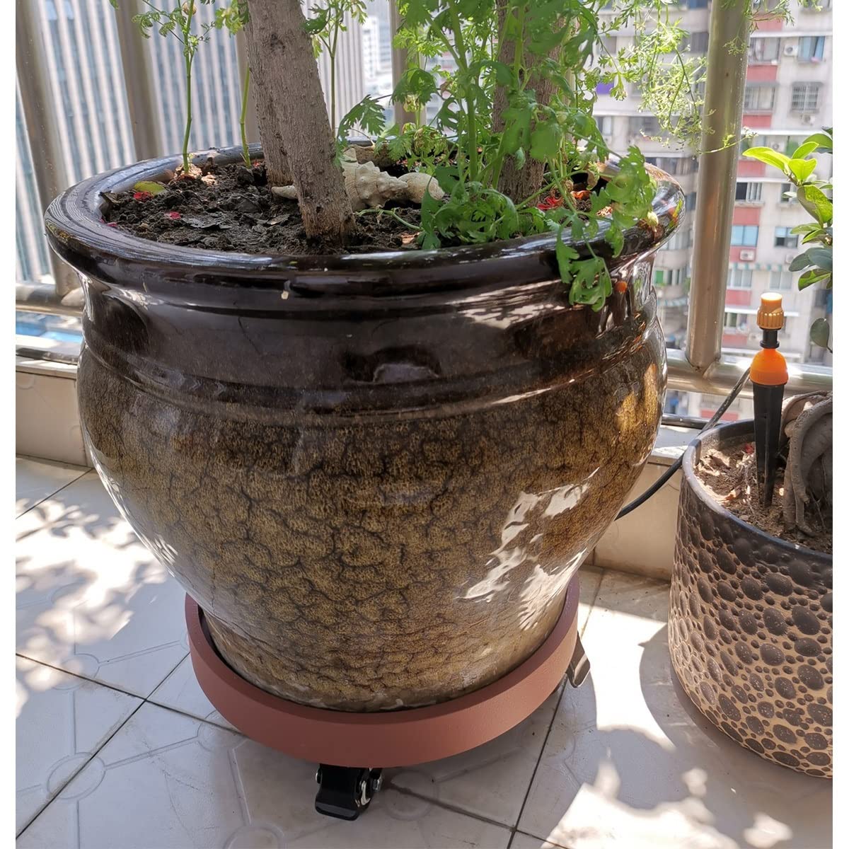 Rolling Plant Stand with PU Wheels - 30cm/11.8 Inch Mobile Flower Pot Holder for Indoor/Outdoor Plants - Perfect for Moving Potted Plants Between Garden, Patio and Living Room