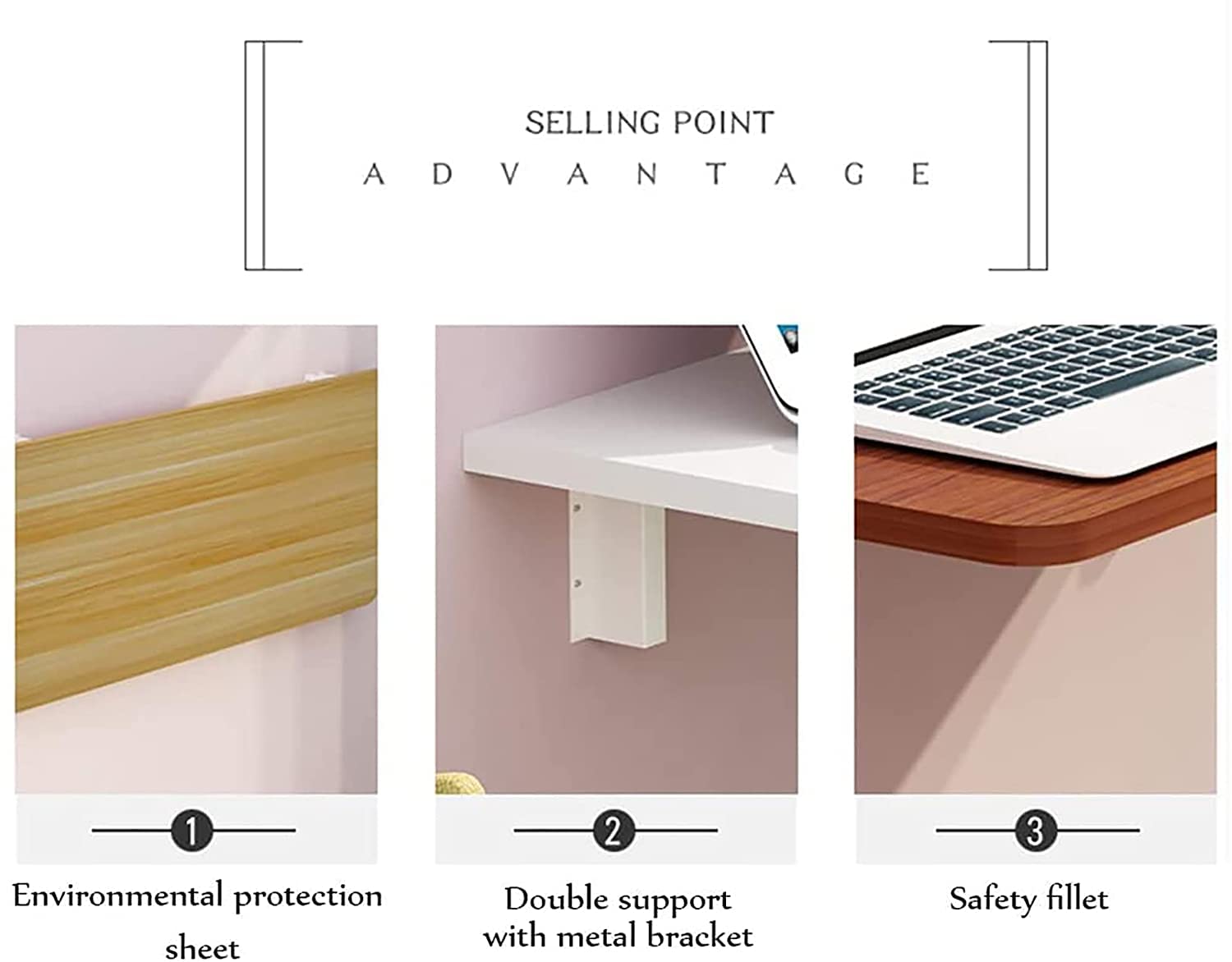 Wall Mounted Folding Table - Pine Wood Floating Laptop Desk, Drop Leaf Work Table for Home Office, Writing Desk & Dining Table (Black 40x25cm/15.8x9.8in) - Perfect for Small Spaces, Apartments & Dorm Rooms