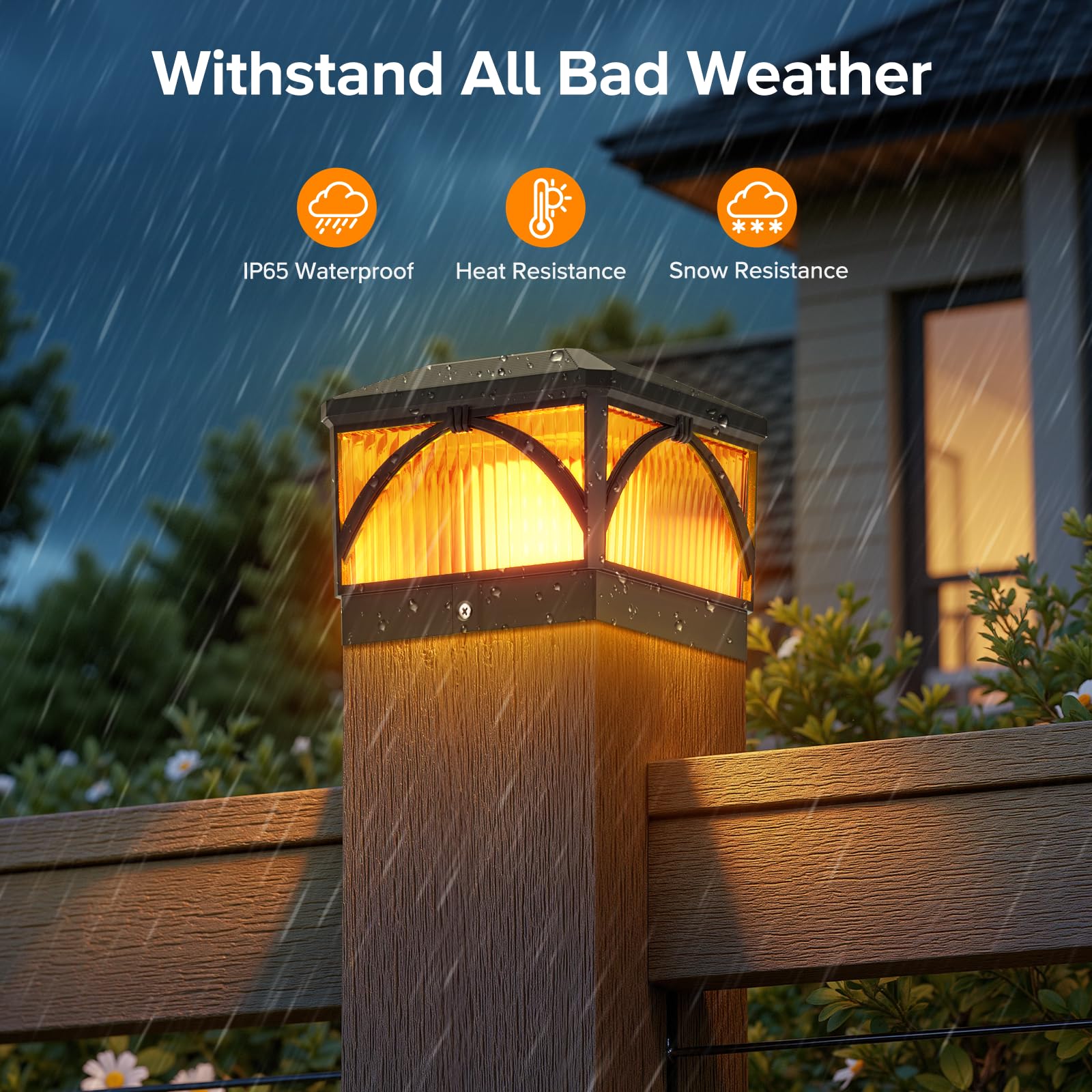 LETMY Solar Post Cap Lights Outdoor 4 Pack - Flickering & Warm White LED Lights for 4x4 Fence Posts, Waterproof Solar Powered Garden Lights for Yard, Deck, Patio, Pathway - Perfect for Vinyl/Wooden Fences & Nighttime Outdoor Decor
