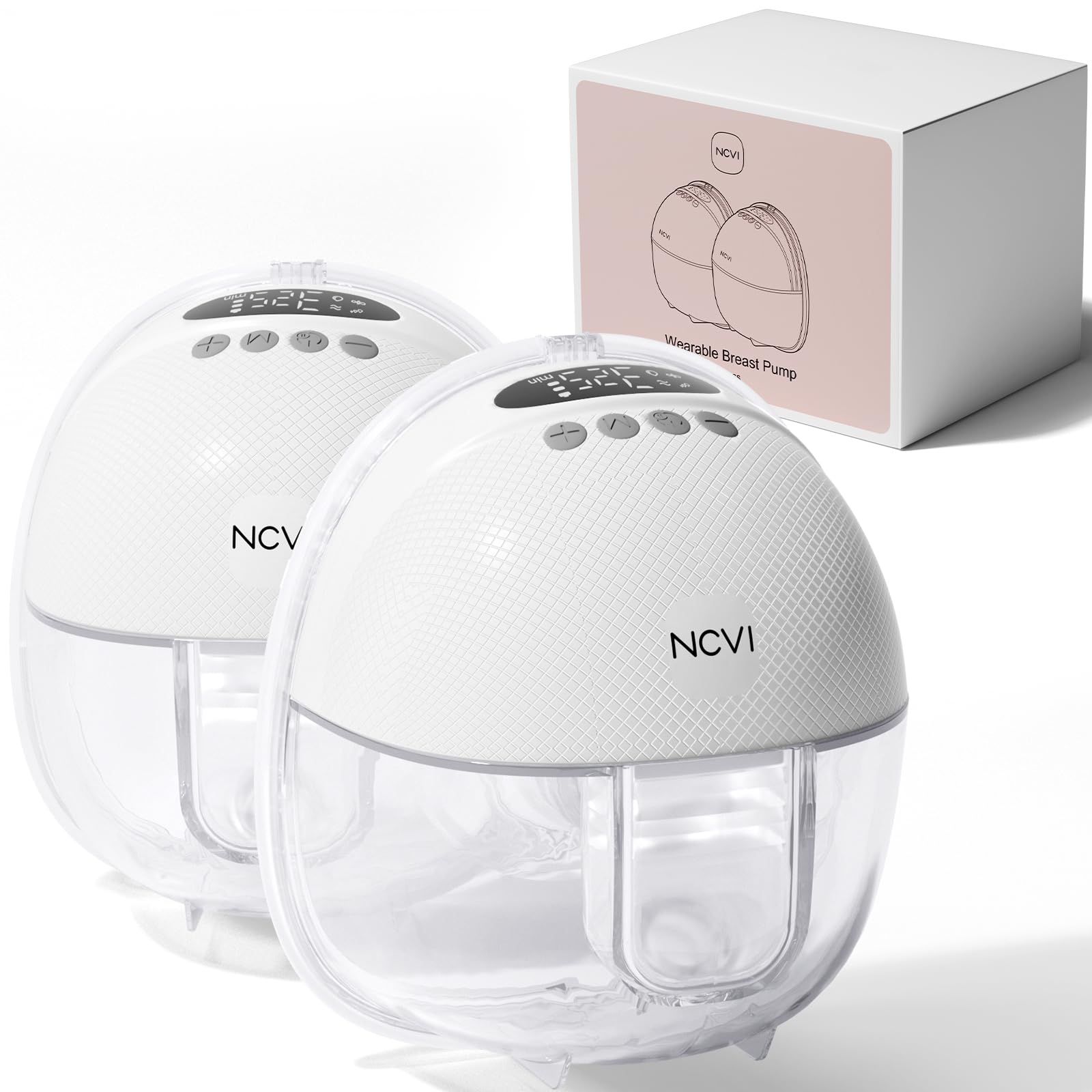 NCVI Hands-Free Breast Pump 2-Pack (White) - Electric Breastfeeding Pump for Nursing Moms - Portable & Comfortable for Work, Travel, and On-the-Go Use