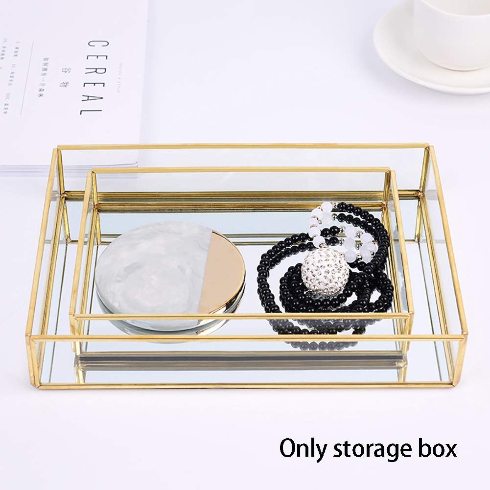 BEYST Gold Wire Glass Mirror Makeup Tray - Rectangle Vanity Organizer for Jewelry, Perfume & Cosmetics - Dressing Table, Bathroom & Bedroom Storage Solution - Perfect for Daily Beauty Routine & Gift Giving
