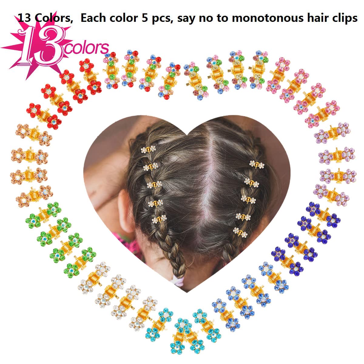 Sparkly Mini Rhinestone Flower Hair Clips - Non-Slip Grip Claw Clamps & Metal Barrettes in 13 Mixed Colors for Women & Girls (Gold) | Perfect for Weddings, Parties & Everyday Hair Styling