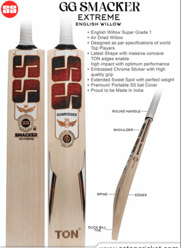 SS GG Smacker Xtreme Adult Cricket Bat - Premium Performance Cricket Equipment for Men & Women - Perfect for Professional Matches, Training & Backyard Games