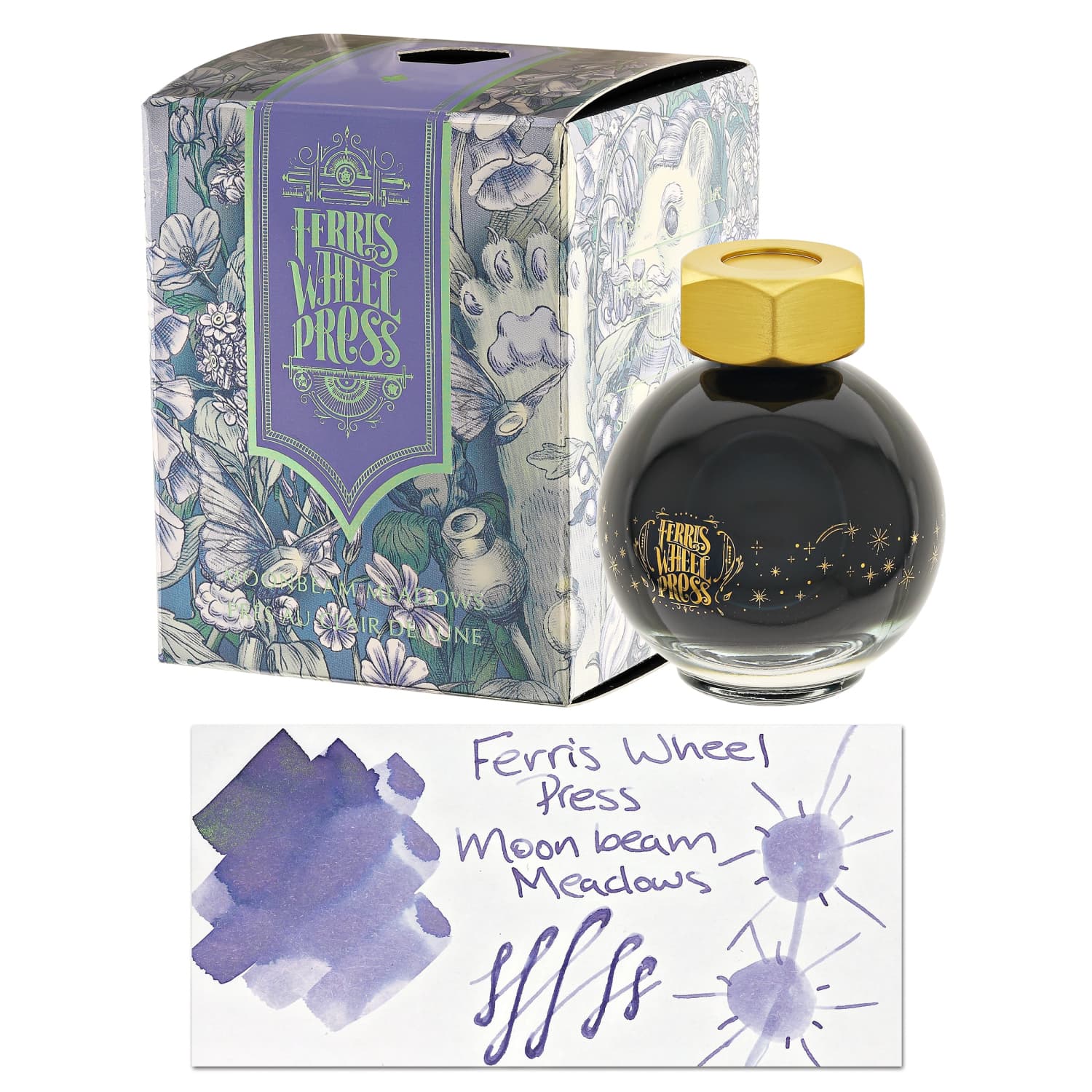 Ferris Wheel Press Moonbeam Meadows Shimmer Bottled Ink - 20 mL Fountain Pen Ink for Calligraphy, Journaling & Artistic Writing - Perfect for Special Occasions & Creative Projects
