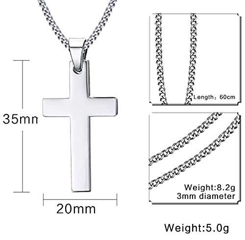 AZYOUNG Stainless Steel Cross Pendant Necklace - Black, Silver & Gold Options with Rope or Steel Chain | Religious Jewelry for Men & Women, Perfect for Gifts, Church & Everyday Wear