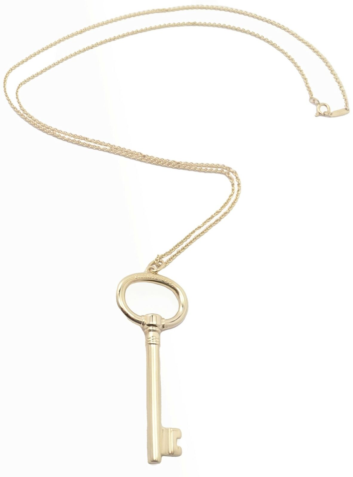 Authentic Tiffany & Co 18k Yellow Gold Oval Key Pendant Necklace - Elegant Jewelry Gift for Women, Perfect for Anniversaries, Birthdays & Special Occasions