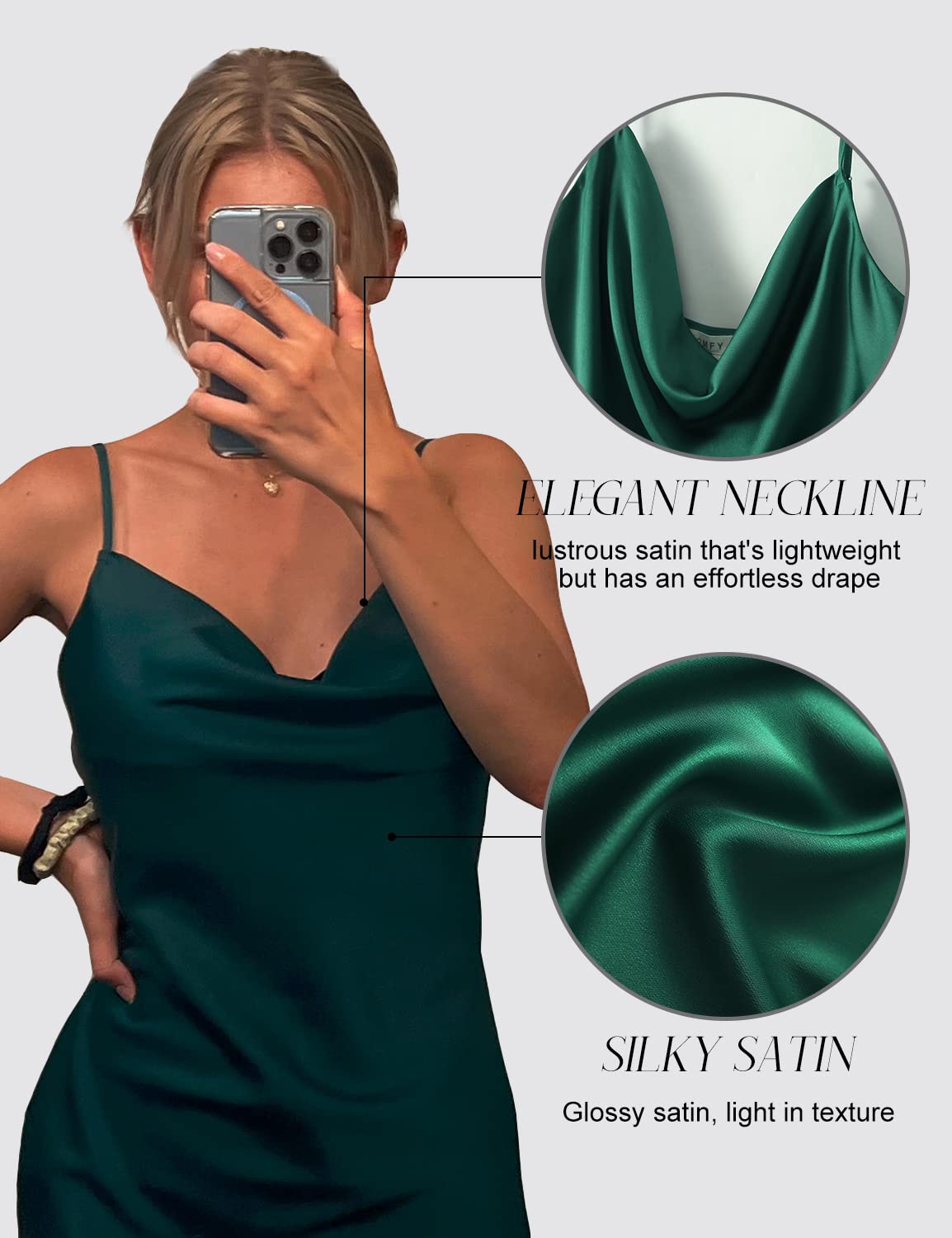 Elegant Women's Satin Slip Dress with Cowl Neck & Spaghetti Straps - Perfect for Cocktail Parties, Beach Vacations & Evening Events