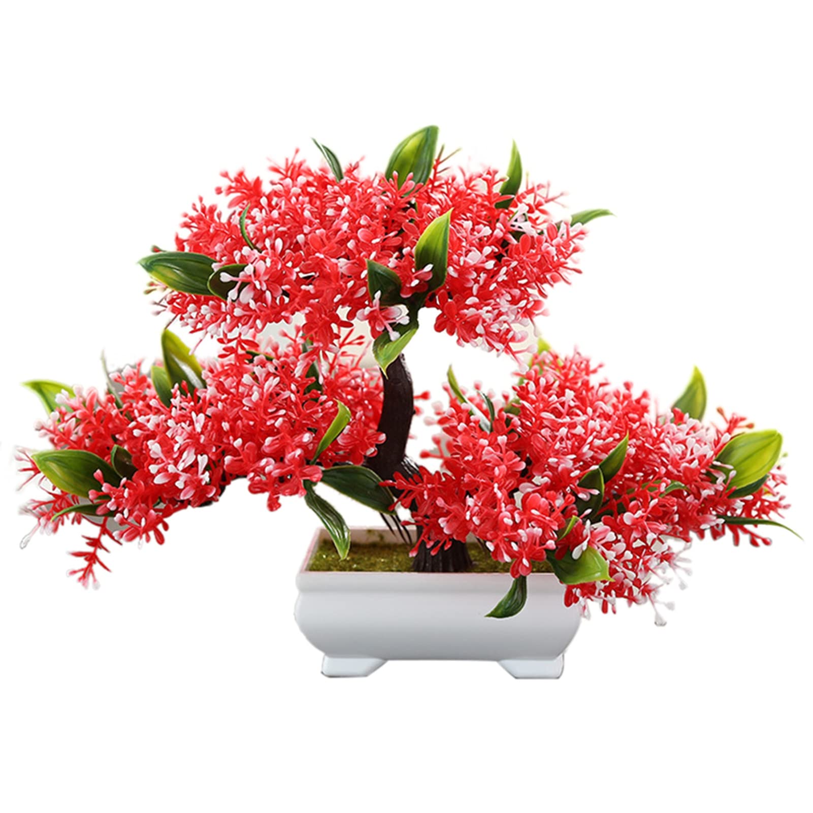 JESEBROD Artificial Potted Plant - 1PC Fake Flower Tree for Home, Office, Garden, Bonsai Decor (Red) - Perfect for Living Room, Bedroom, Desk & Wedding Centerpiece Decorations