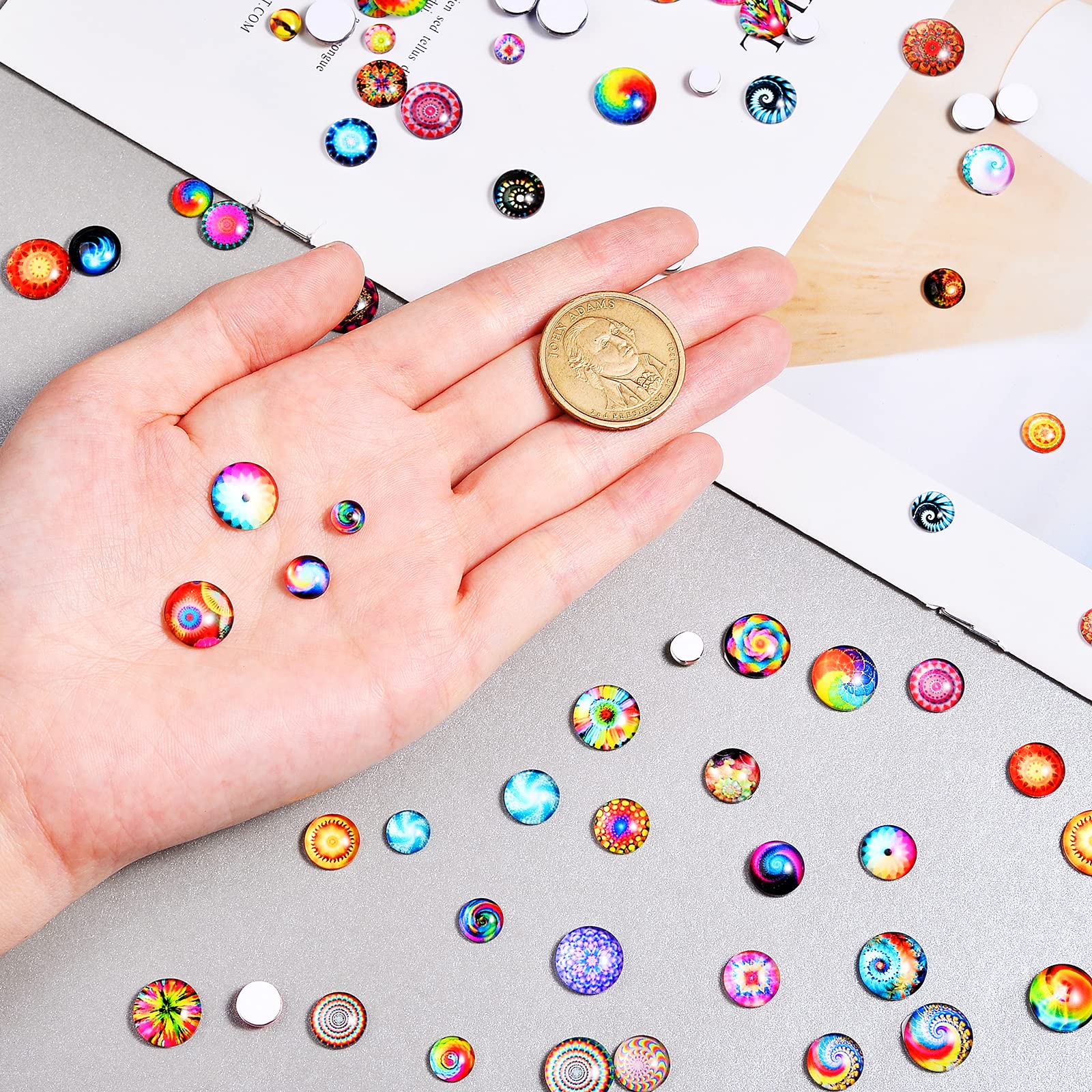 BEEFLYING 280pcs Kaleidoscope Glass Cabochons - Half Round & Floral Flatback Dome Cabochons for DIY Jewelry Making - Perfect for Necklaces, Bracelets, and Craft Projects