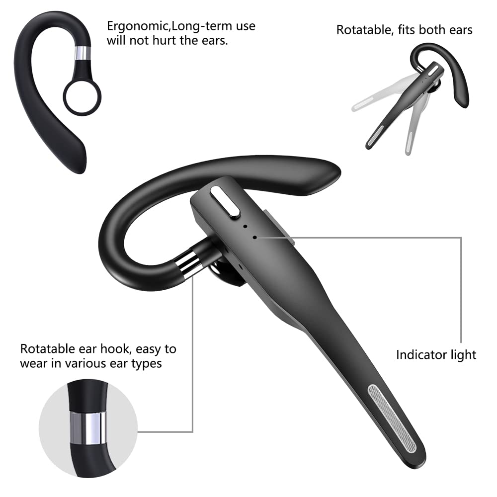 Wireless Earbuds with Noise Cancelling, Flexible Ear Loop Design & LED Charging Case - 72H Talk Time Bluetooth Headset for iPhone Android (Business, Driving, Office Use)