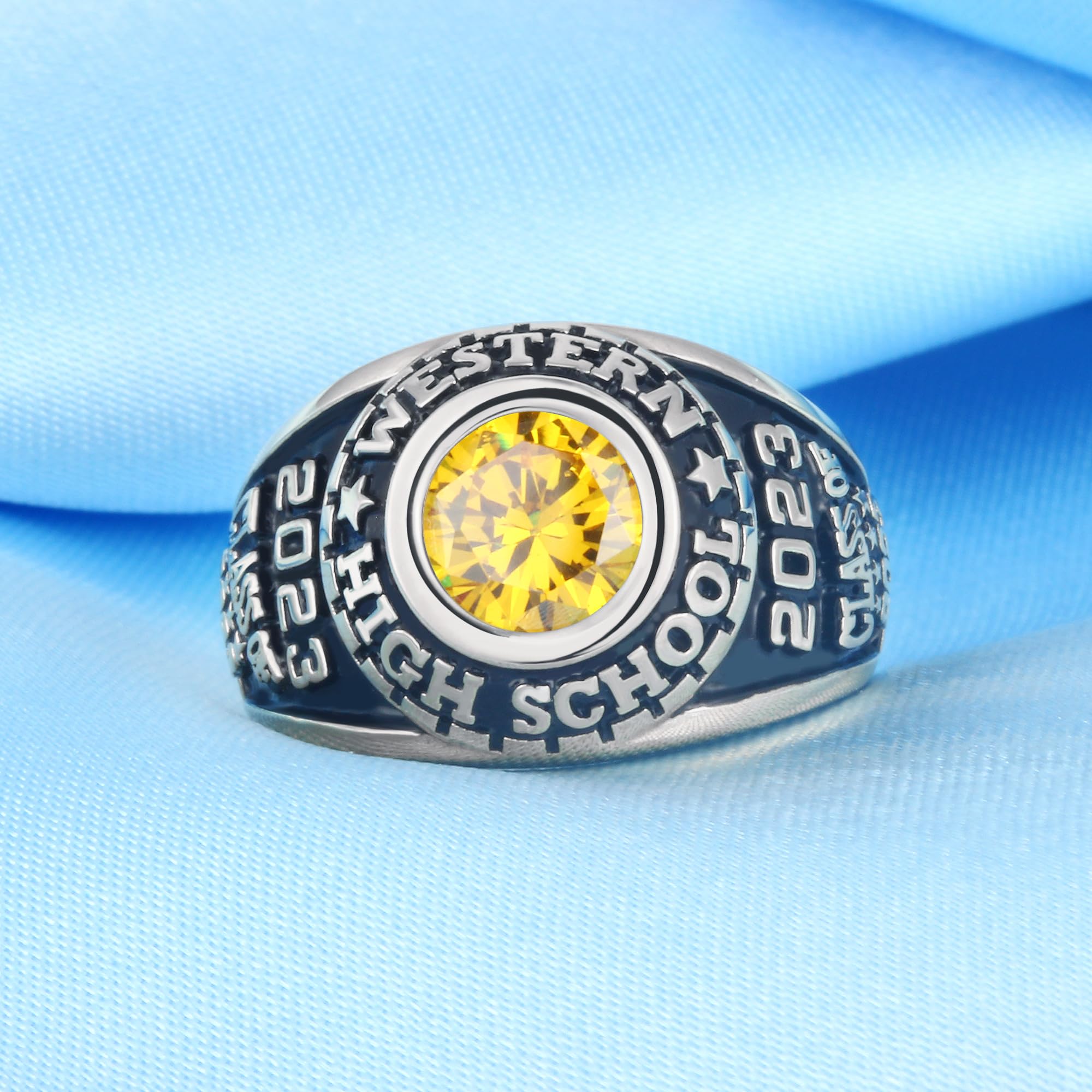 Personalized Gold Plated & 925 Sterling Silver Class Rings for Women - Custom High School & College Rings Size 5-15 - Perfect for Graduation, Anniversaries & Special Occasions