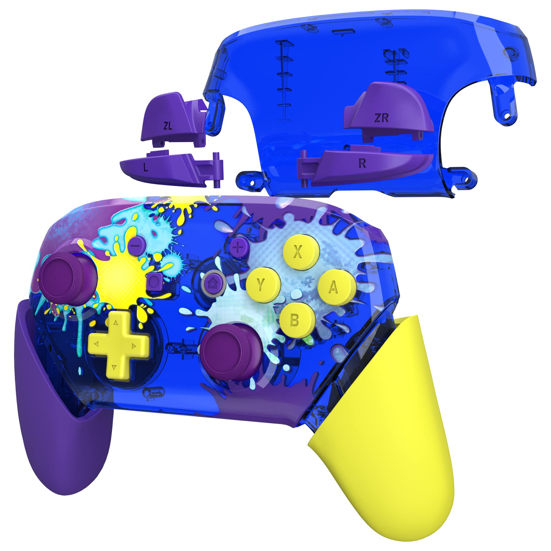 eXtremeRate Splatter Paint Faceplate & Backplate for Nintendo Switch Pro Controller - Replacement Hand Grip Housing Shell with Buttons (Controller Not Included) - Perfect for Gaming, Customization & Repair