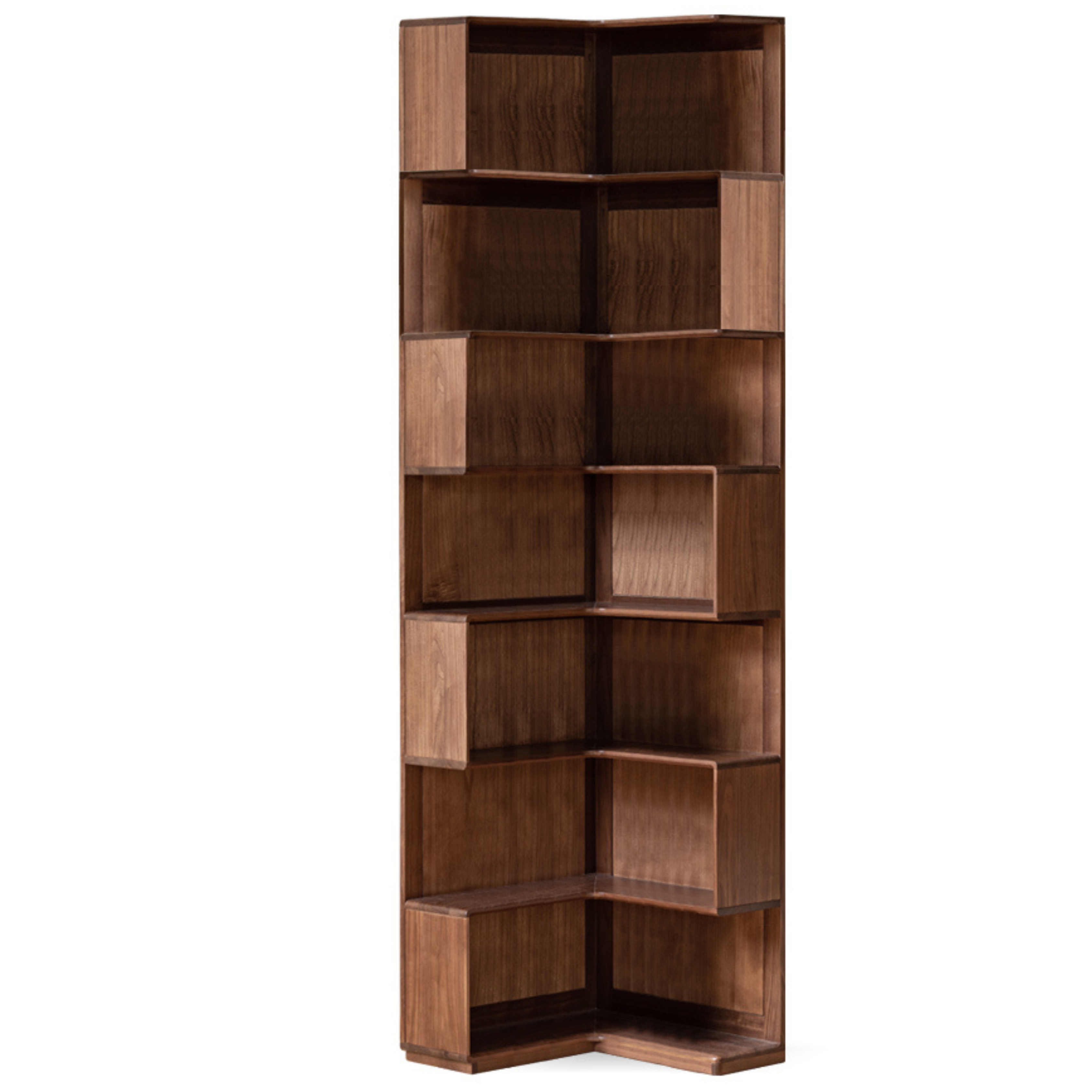 Black Walnut Solid Wood Bookcase - Free Standing Adjustable Bookshelf for Living Room, Office & Study | Modern Home Storage Furniture