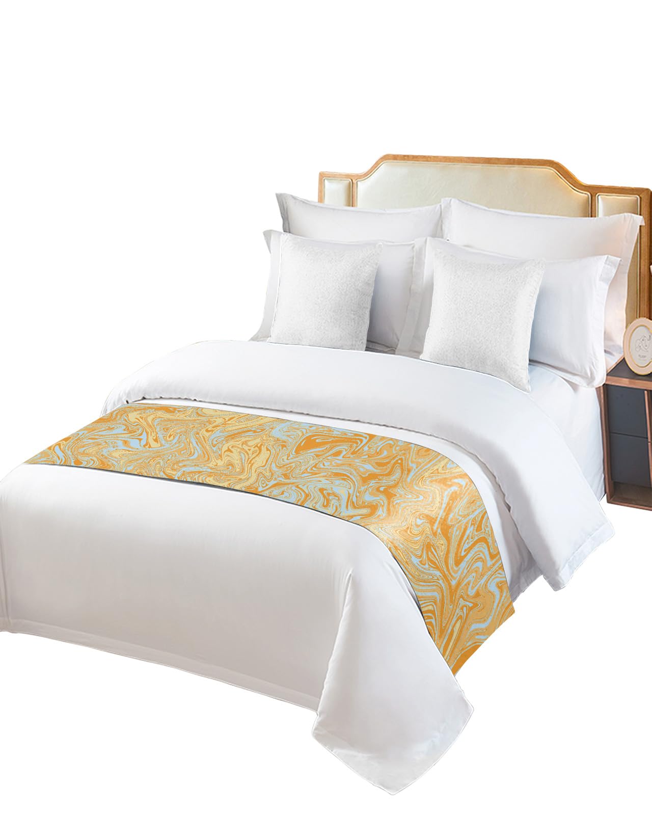 Luxury Yellow Teal Bed Runner for Queen Size Bed - Modern Irregular Geometric Abstract Art Bed Scarf Throw (83 x 20 Inch) | Elegant Foot of Bed Cover for Home & Hotel Decor | Perfect for Bedroom Styling & Protecting Mattress