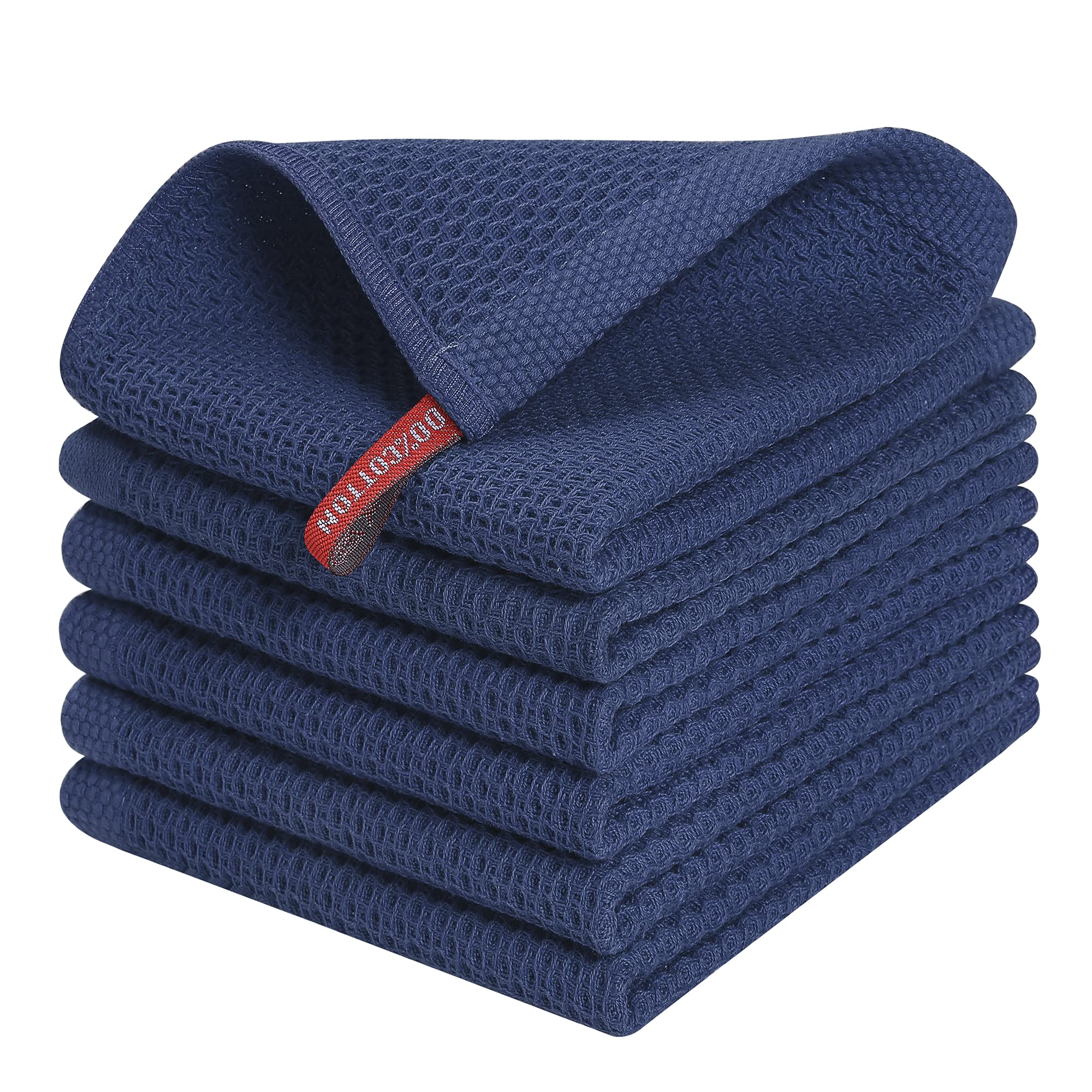 Kitinjoy 6-Pack Cotton Dish Cloths - Soft Absorbent Waffle Weave Towels for Kitchen & Cleaning (12x12
