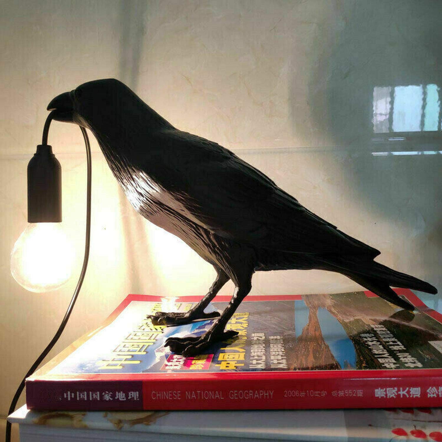 Black Crow Table Lamp - Modern Bird Desk Light for Bedroom, Office & Living Room - Adjustable Standing Lamp for Reading, Decor & Ambient Lighting