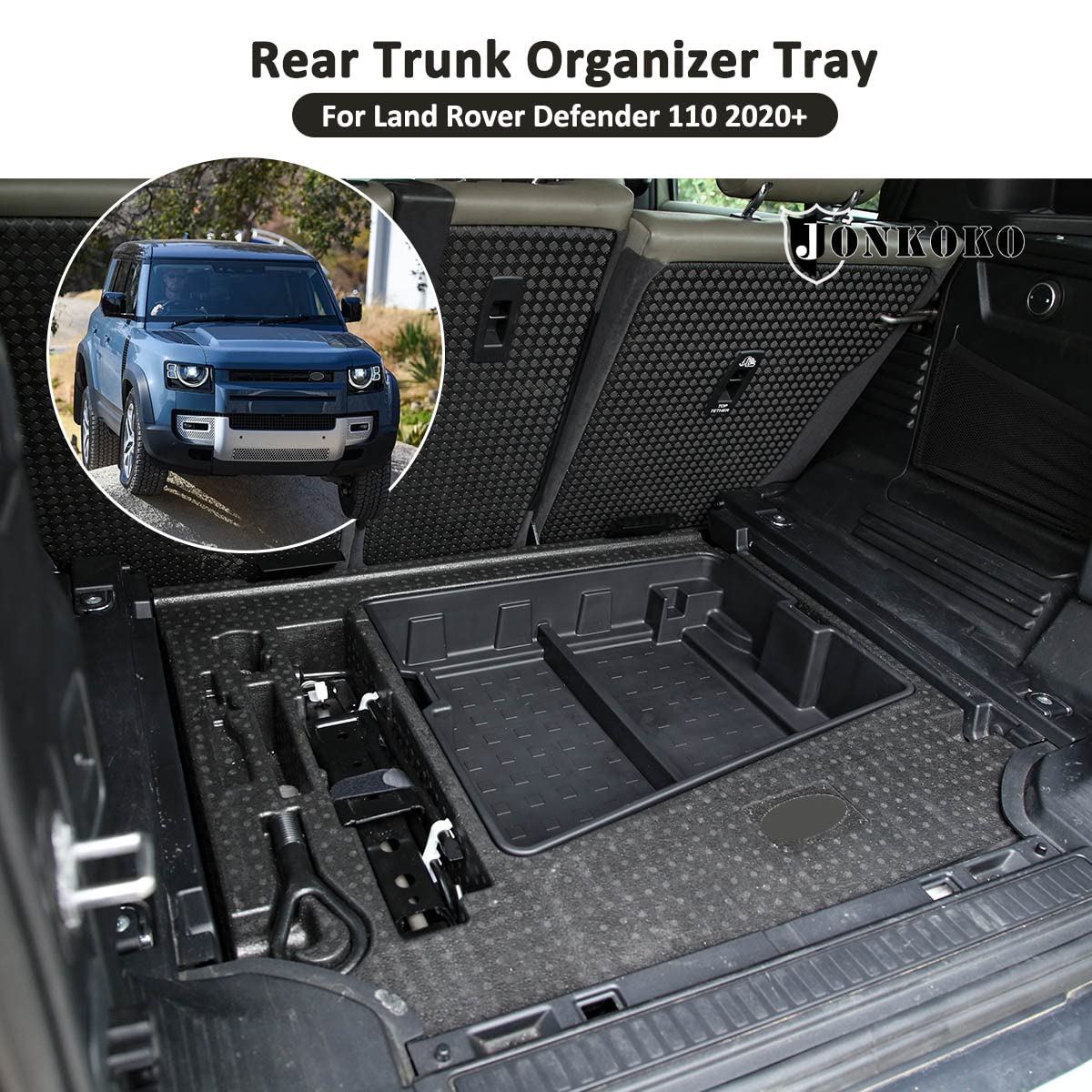 YIWANG ABS Black Car Central Storage Box & Phone Holder for Land Rover Defender 90/110 (2020-2022) | Rear Trunk Organizer Tray | Perfect for Road Trips & Off-Road Adventures