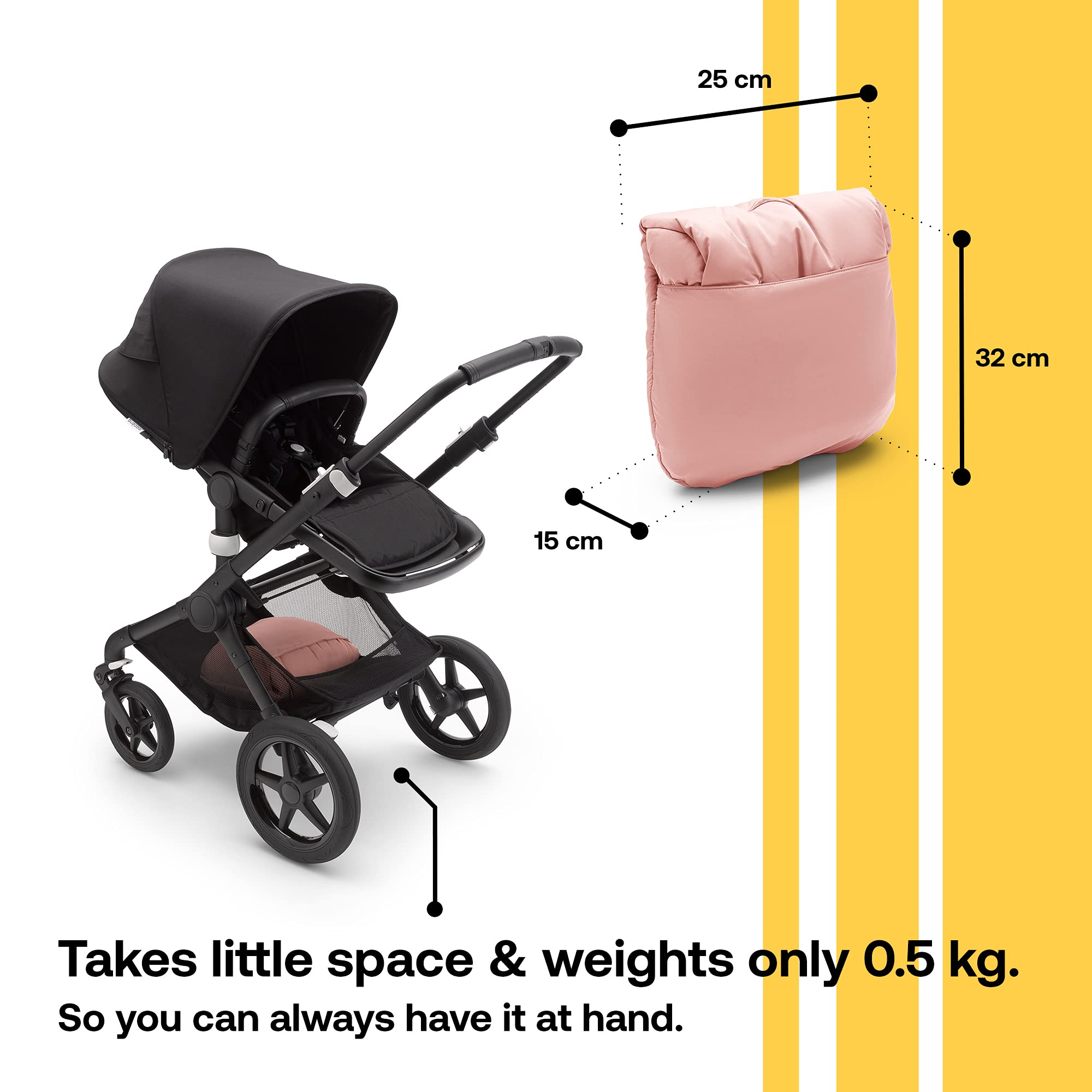 Bugaboo All-Season Stroller Footmuff - Weatherproof & Removable Baby Stroller Accessory with Climate Control & Reflective Trim - Evening Pink for Winter, Rainy Days & Nighttime Walks