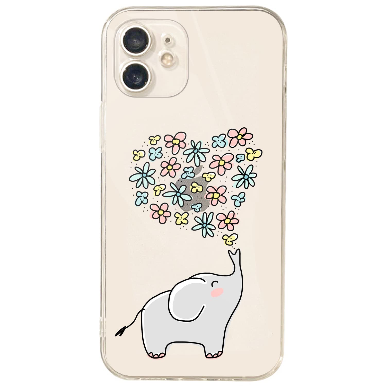 Heart Elephant iPhone 12 Case - Cute Aesthetic Shockproof Protective Phone Cover for Women & Girls | Perfect Gift for Birthday, Valentine's Day & Everyday Use