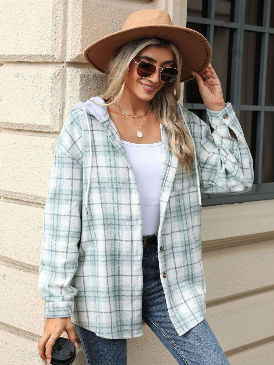 Men's Plaid Button-Up Hooded Jacket with Drawstring - Stylish Casual Outerwear for Fall & Winter - Perfect for Outdoor Activities, Hiking, and Daily Wear