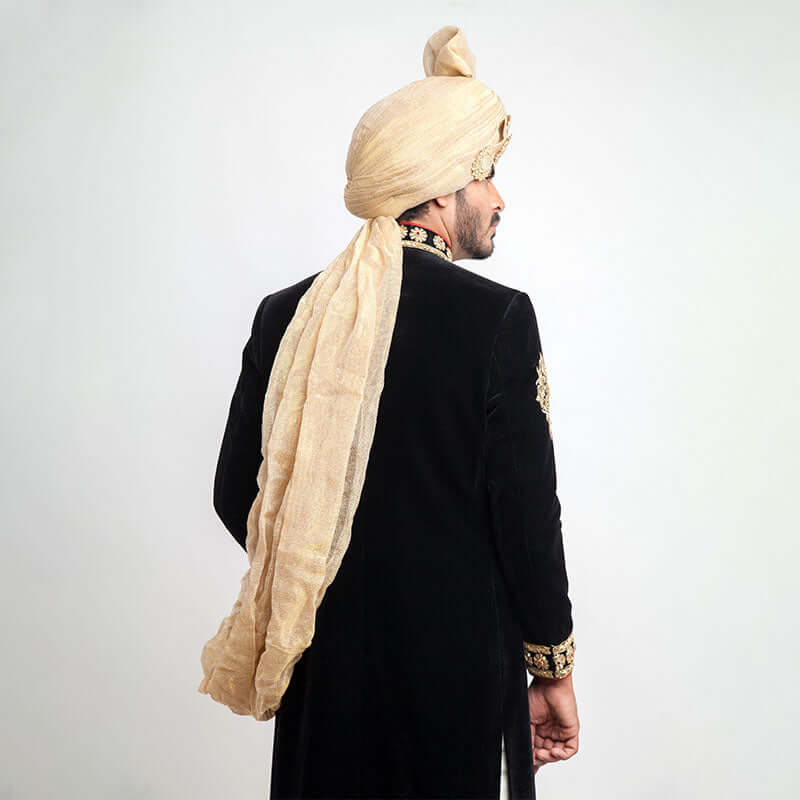 Jet Black Cocktail Velvet Sherwani for Men | Slim Fit Indian Wedding Suit | Perfect for Grooms, Weddings & Formal Events