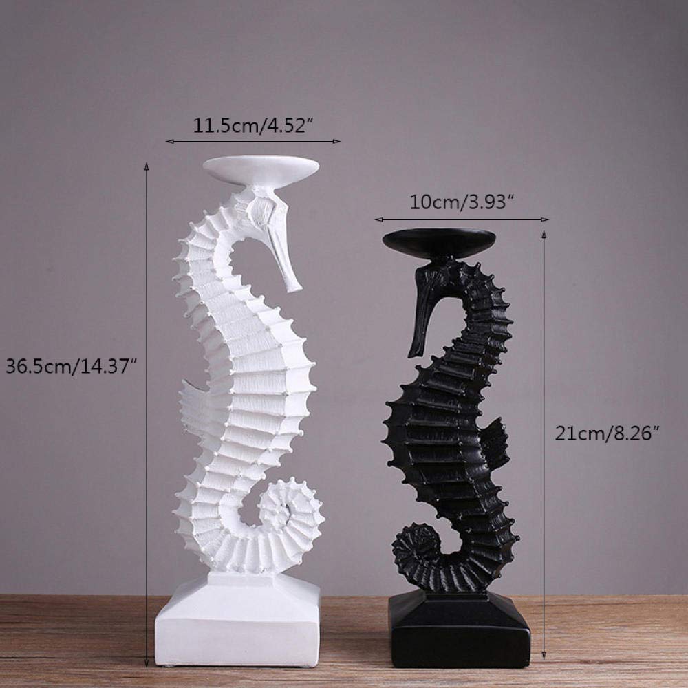 Resin Seahorse Sculpture Statue - Miniature Candle Holder for Home Decor, White & Black Decorative Figurine - Perfect for Coastal Theme, Beach House, Bathroom & Living Room Decor