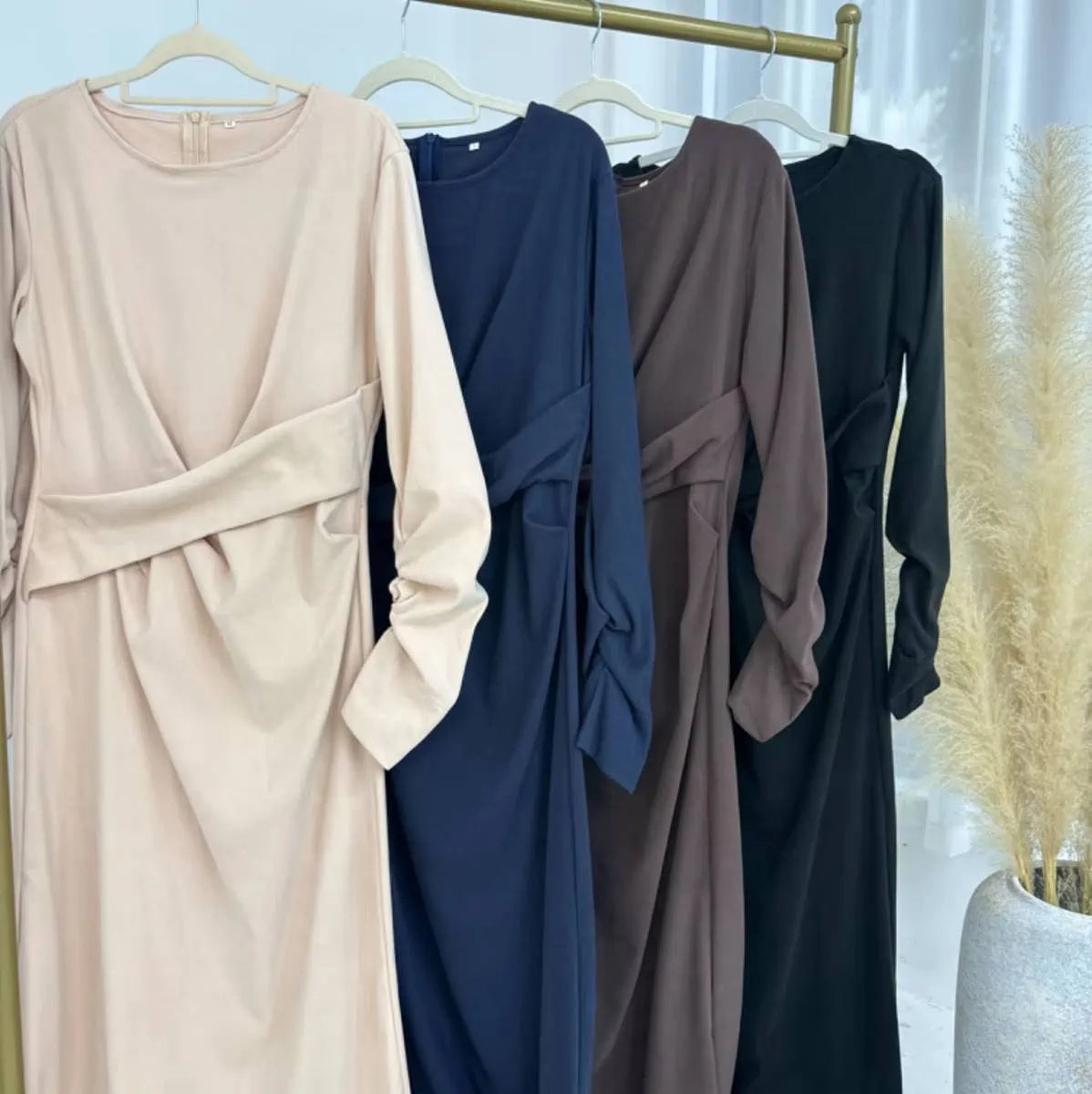 Elegant Velvet Plain Abaya Dress for Women - Modest Islamic Clothing #24889 | Perfect for Prayer, Eid, and Special Occasions