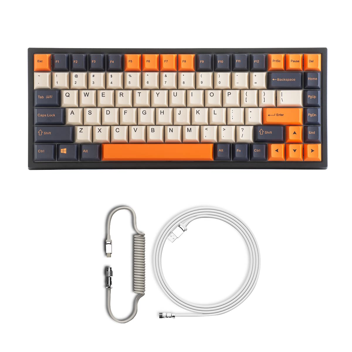 YUNZII KC84 Hot Swappable 75% Mechanical Keyboard with Gateron Yellow Switches - Carbon Retro Style, White Grey Coiled Cable | Perfect for Gaming, Typing & Office Work