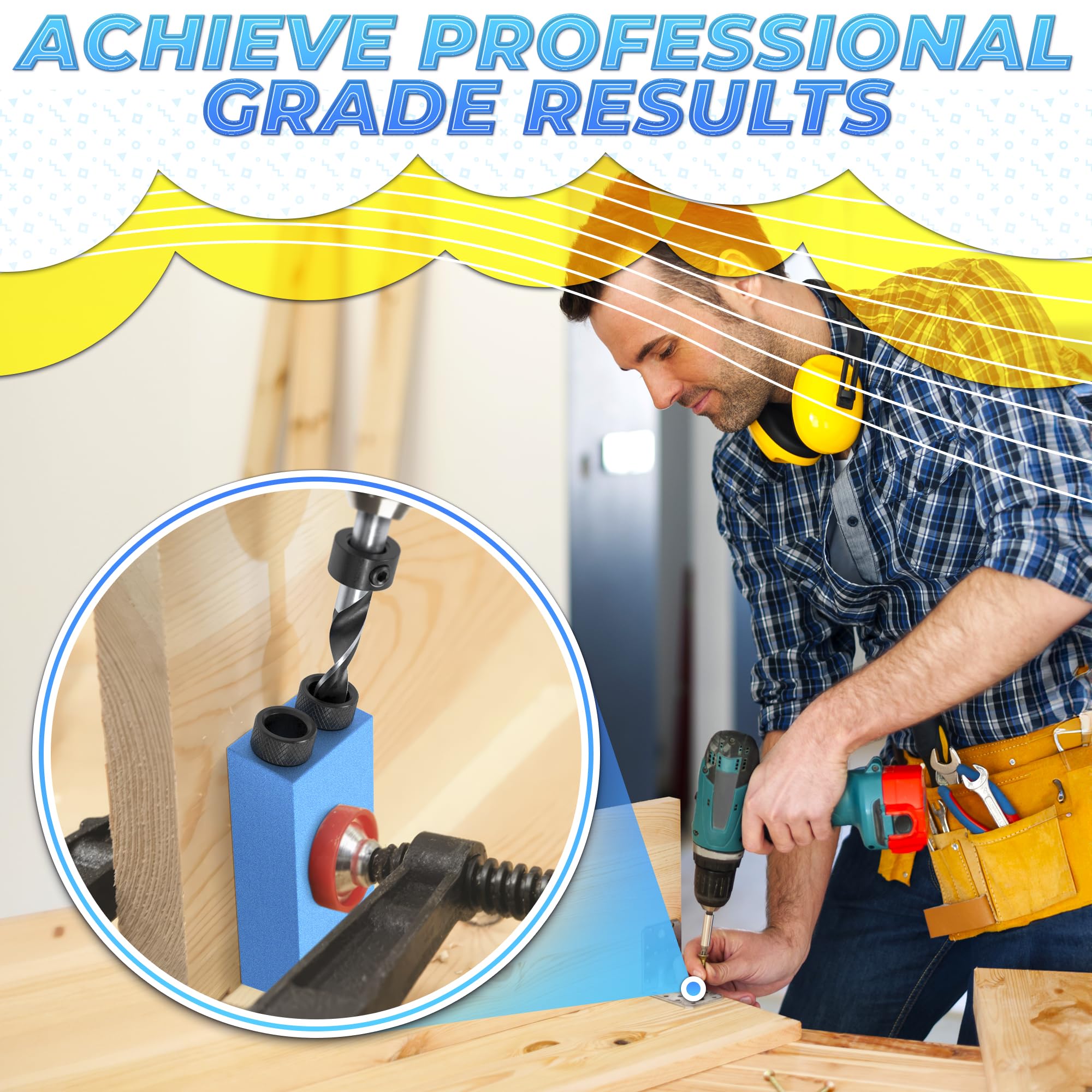 Premium Pocket Hole Jig Kit - 15° Angle Drill Guide for Straight & Angled Holes | Woodworking Screw Jig with Shelf Hole Guide | Perfect for DIY Furniture, Cabinets & Home Improvement Projects