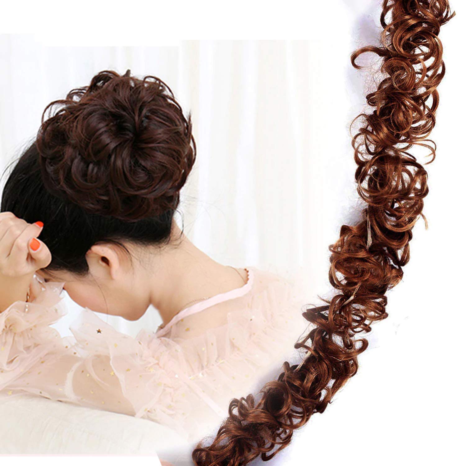 AASA Synthetic Hair Frill Extensions for Girls & Women - Natural Black & Brown Hair Bun Maker Accessories - Perfect for Parties, Weddings & Daily Styling