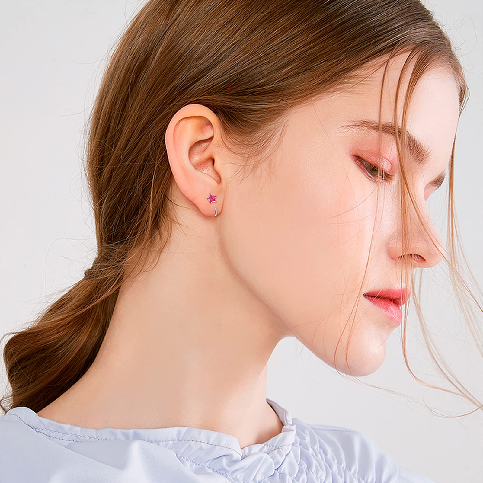 Turquoise Star Hug Hoop Earrings - 925 Sterling Silver Huggie Cartilage Earrings for Women & Girls | Tiny Half Hoop Jewelry Gifts for Everyday Wear & Special Occasions