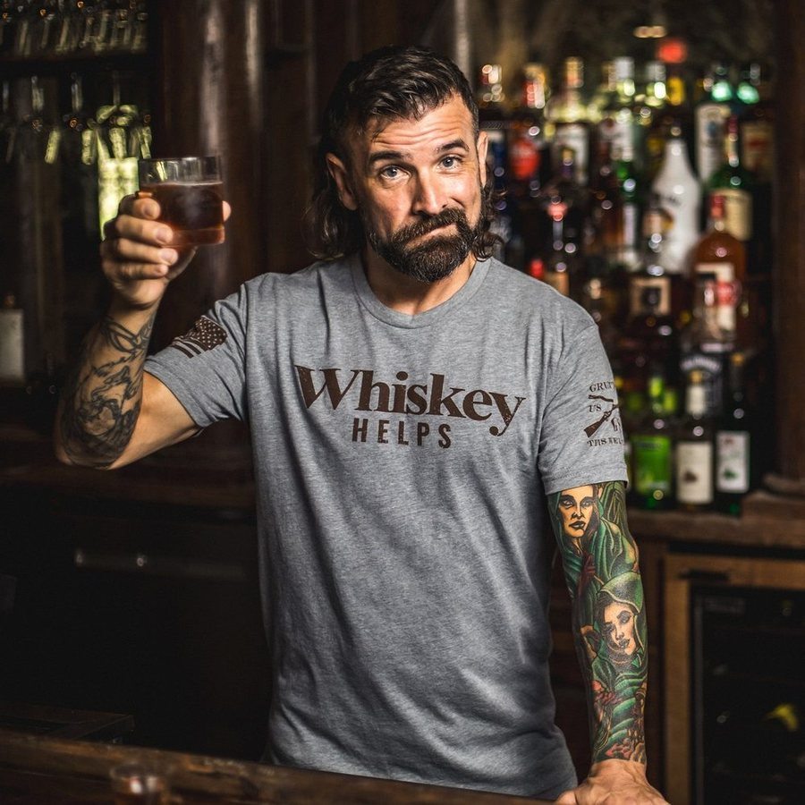 Whiskey Helps? Funny Whiskey Lover T-Shirt for Men & Women - Dark Heather Gray - Perfect for Parties, Bars, and Casual Wear